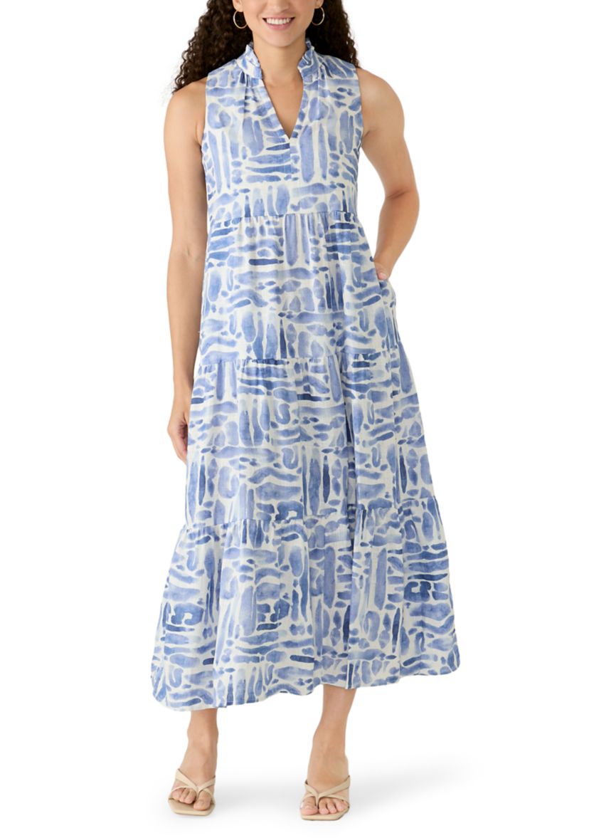 belk maxi dresses petite Crown & Ivy Petite Double Flutter Sleeve Belted Maxi Dress