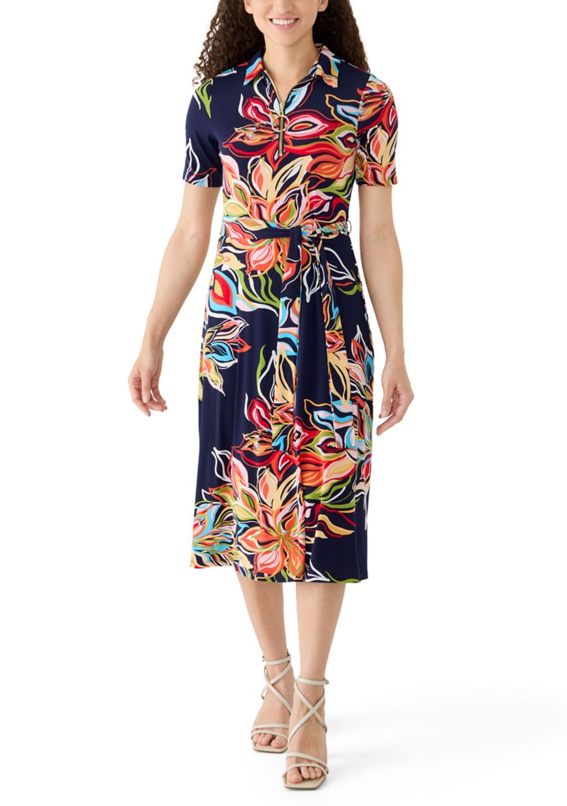 petite a line midi dress Black Round Neck Short Sleeves Solid A-Line Dress For Casual Wear main image 0