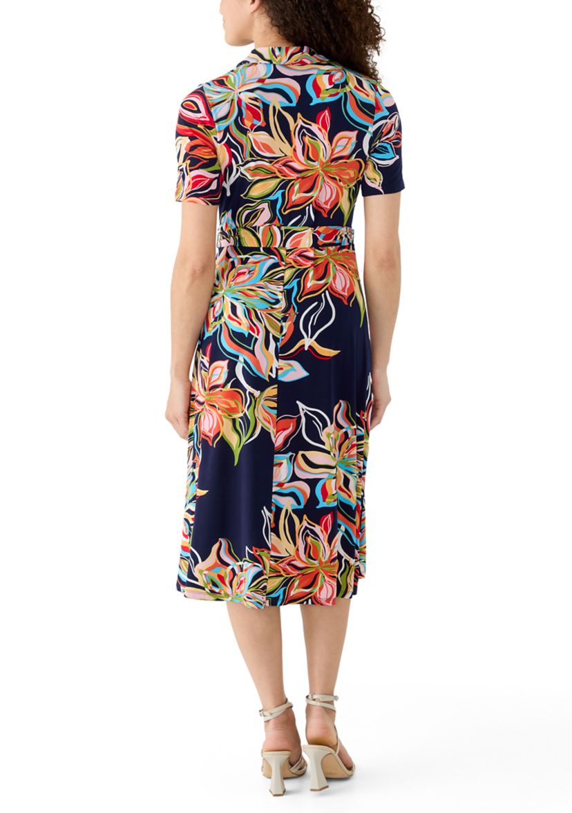 sachin and babi light blue dress MSK Petite Collard V-Neck Zip Up Midi Dress