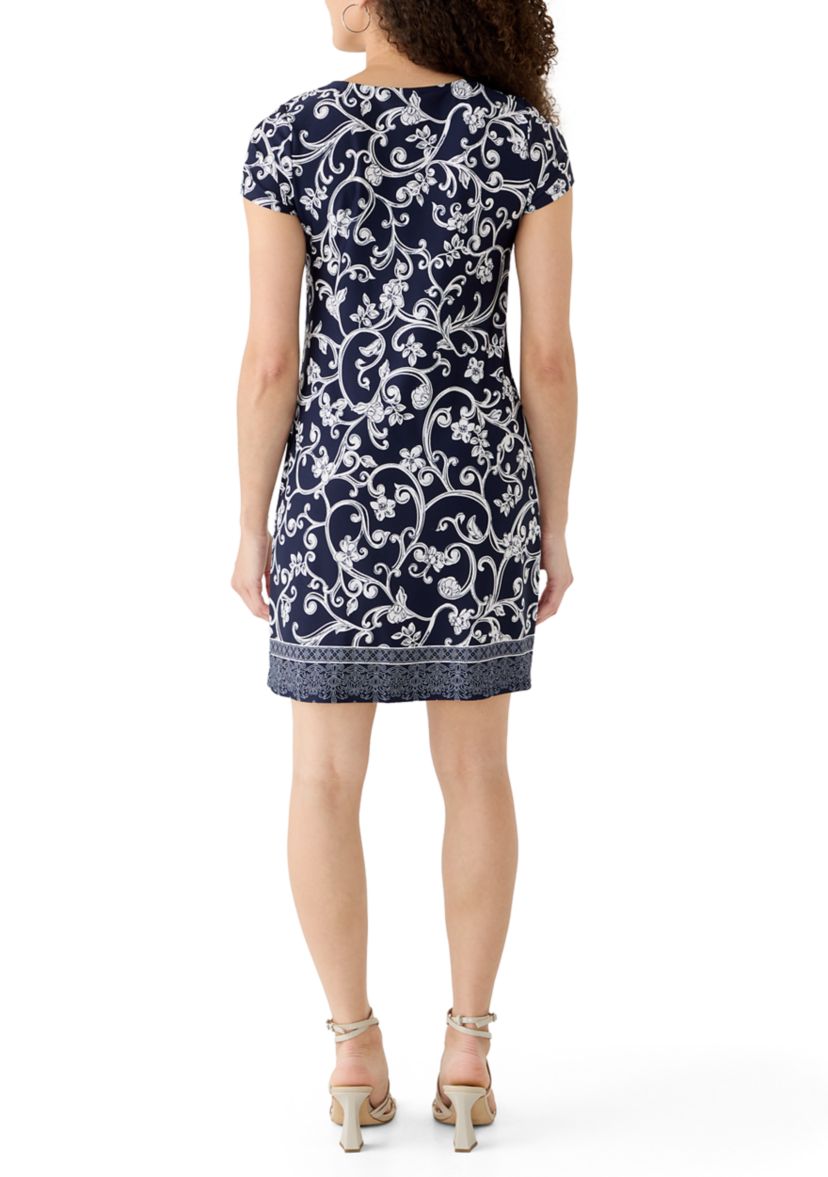 belk short dresses Crown & Ivy Women's Short Sleeve Smocked Ruffle Neck Dress