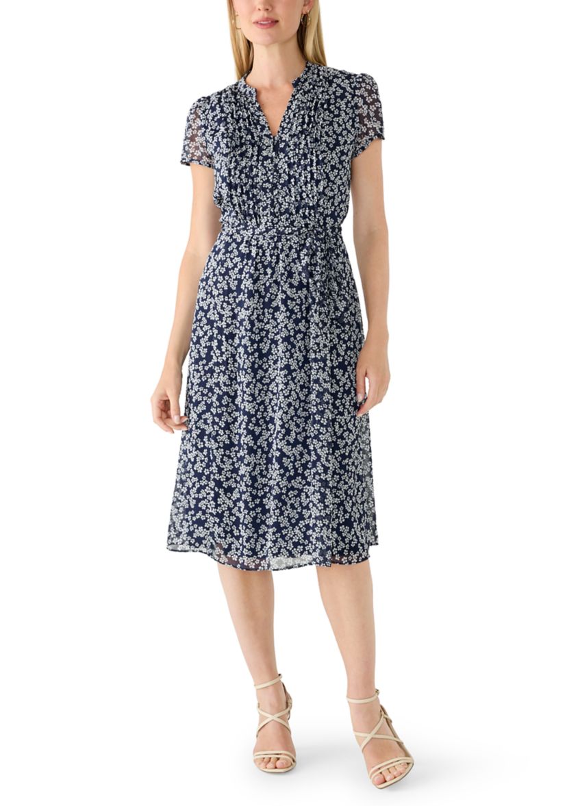 petite midi dress short sleeve Petite Sequin Embroidered Midi Dress With Sheer Short Sleeves In Navy, Navy / Petite / 16