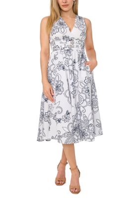 MSK Women's Petite Sleeveless Collared Belted Midi Dress, PXL