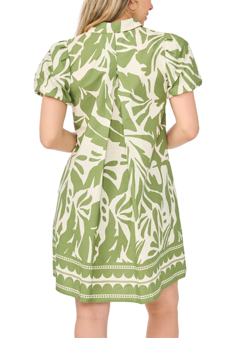 msk green dress Petite Button Collar Shirtdress CELEB-STYLE