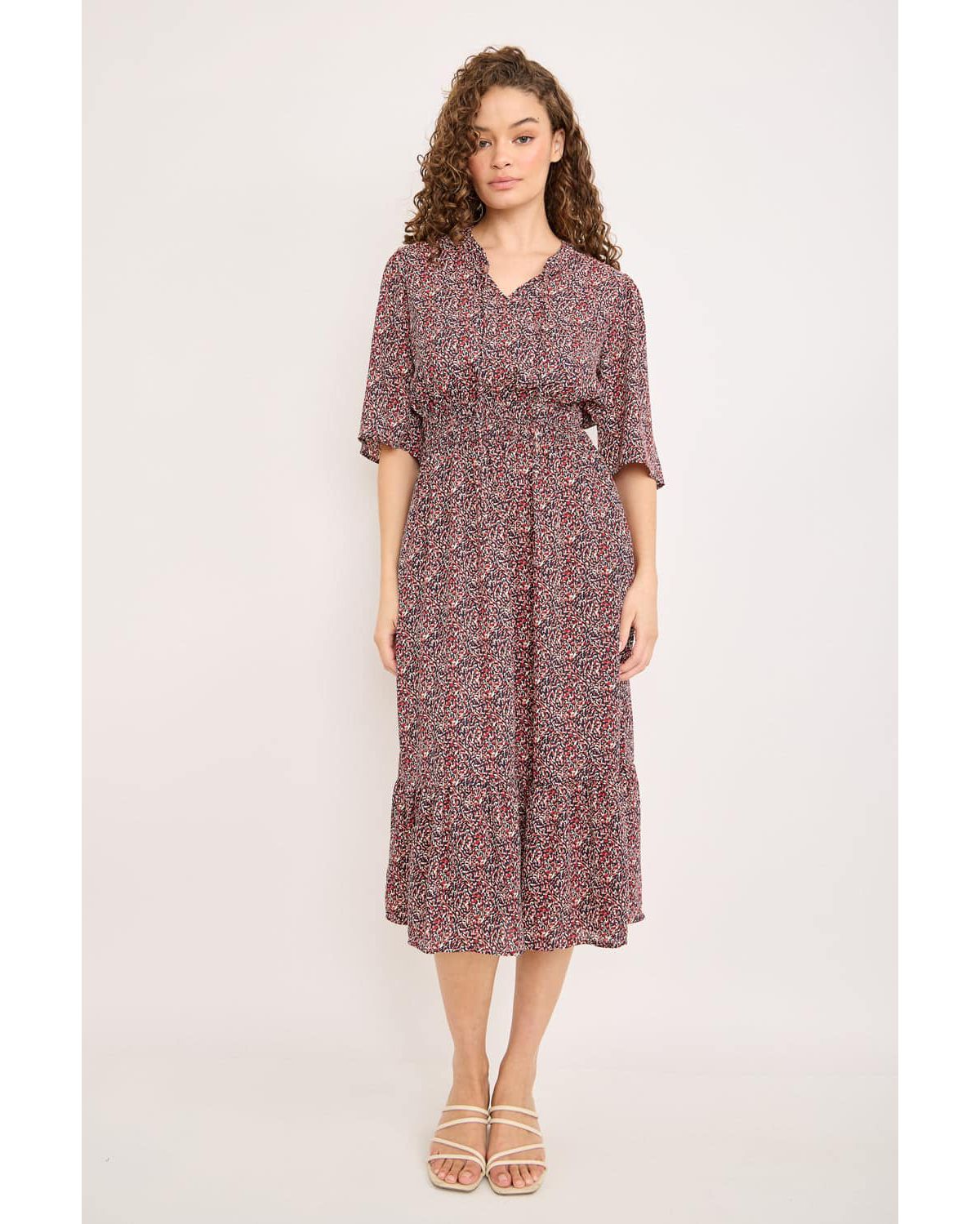 Smocked Waist Flutter Sleeve Midi Dress