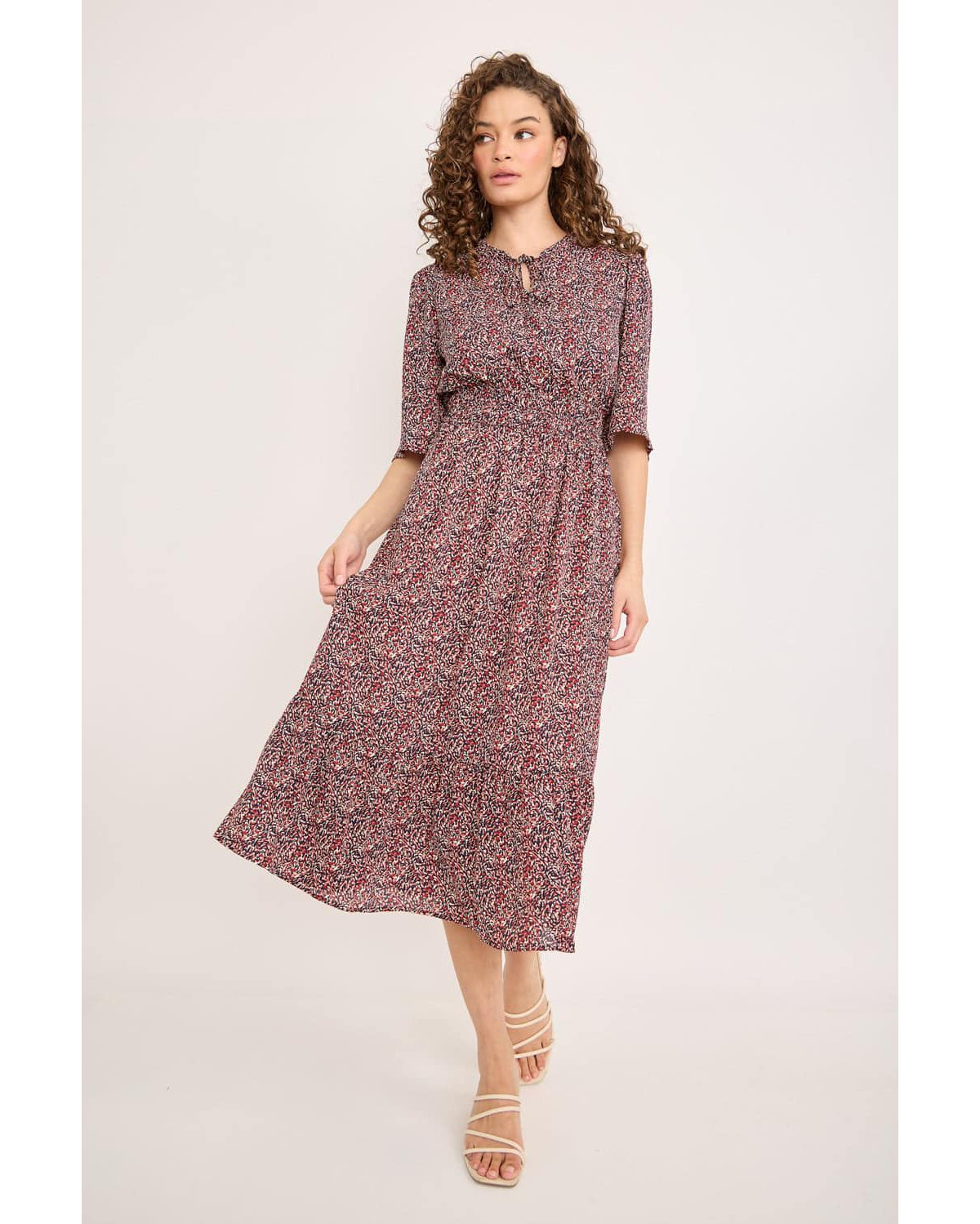 Smocked Waist Flutter Sleeve Midi Dress