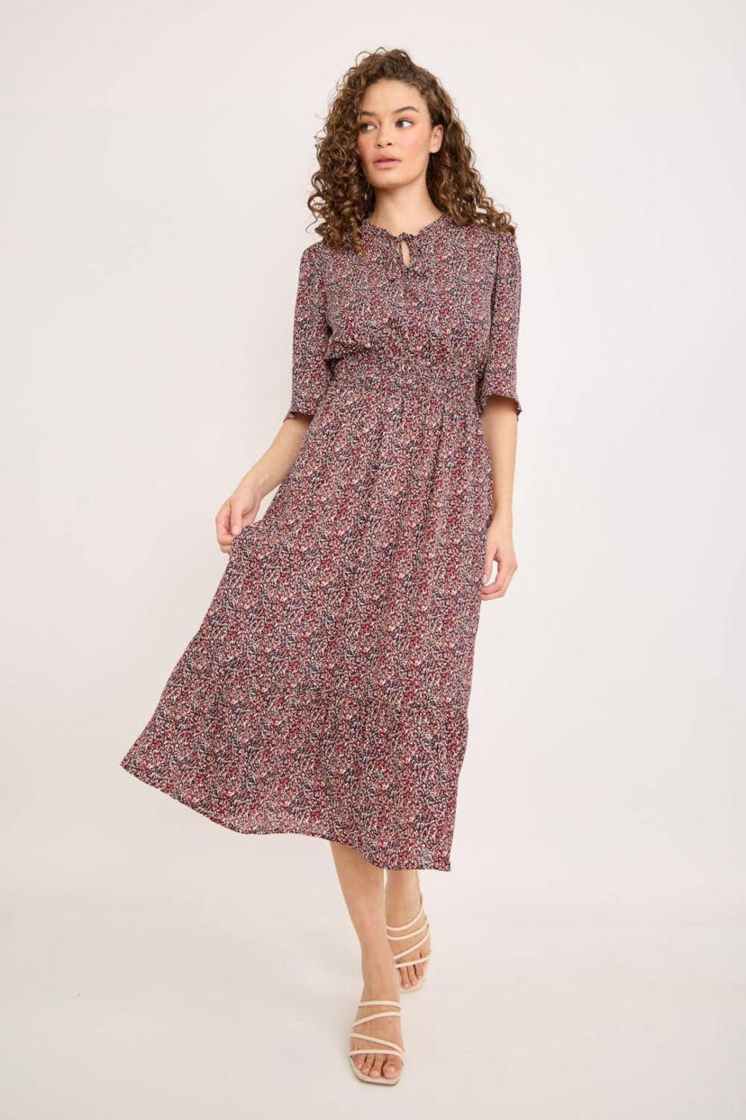Smocked Waist Flutter Sleeve Midi Dress