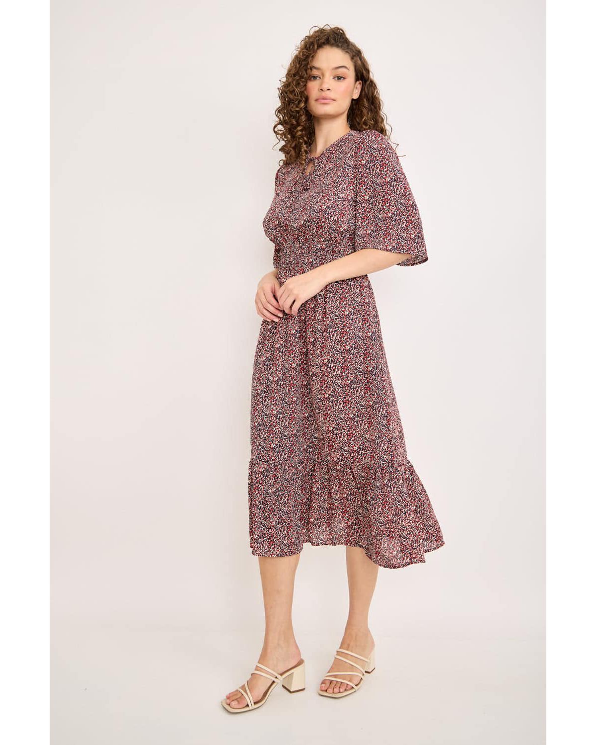Smocked Waist Flutter Sleeve Midi Dress
