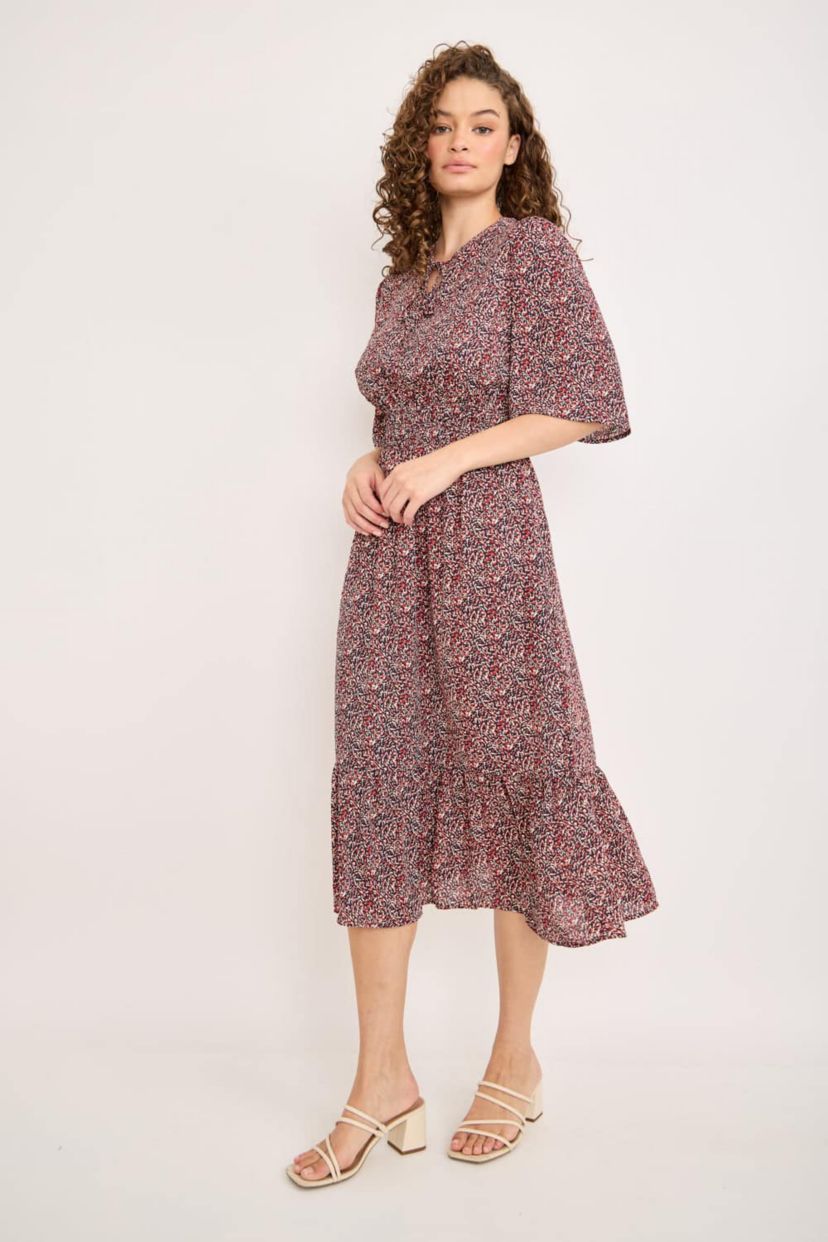 Smocked Waist Flutter Sleeve Midi Dress