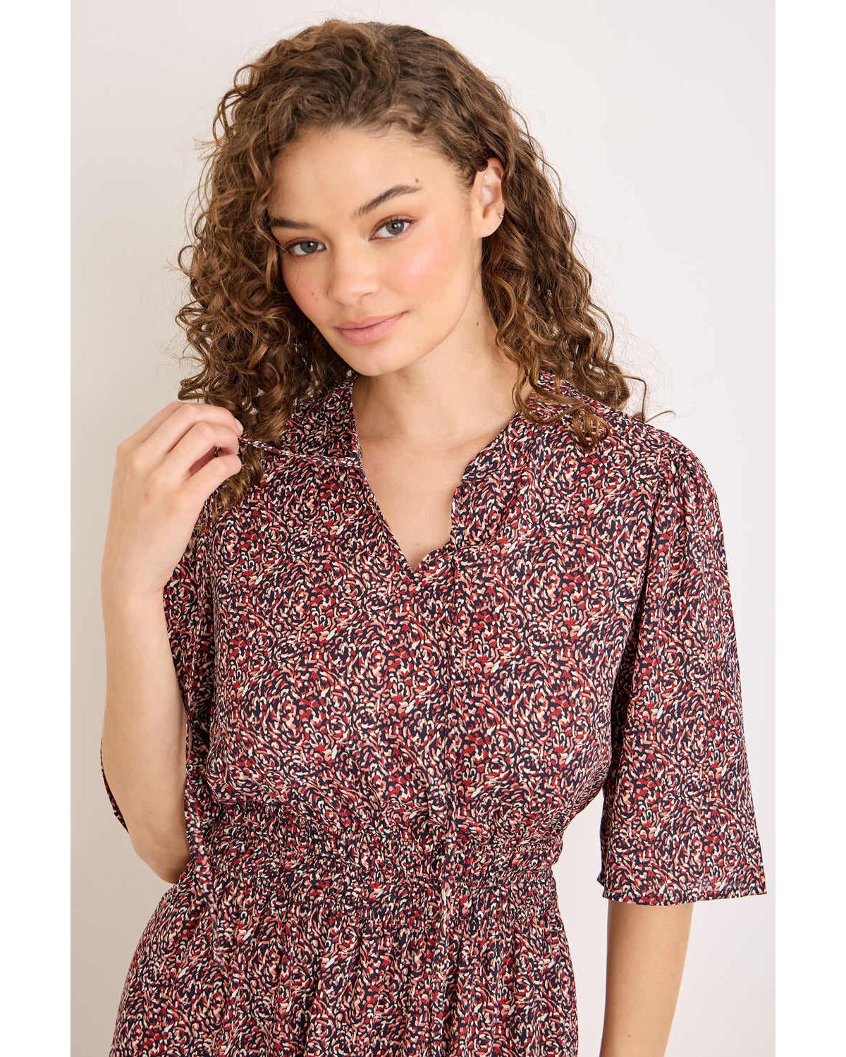 Smocked Waist Flutter Sleeve Midi Dress