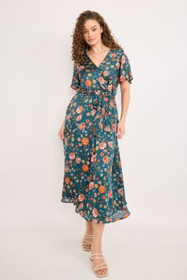 Beacon & Haven Women's Surplice Tie-Waist Midi Dress, Teal, Large