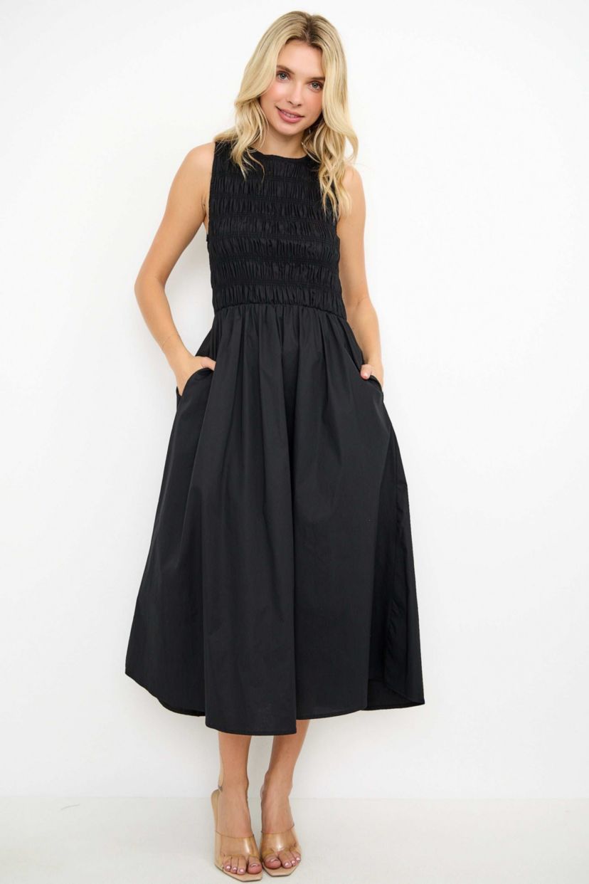 Sleeveless Smocked Midi Dress