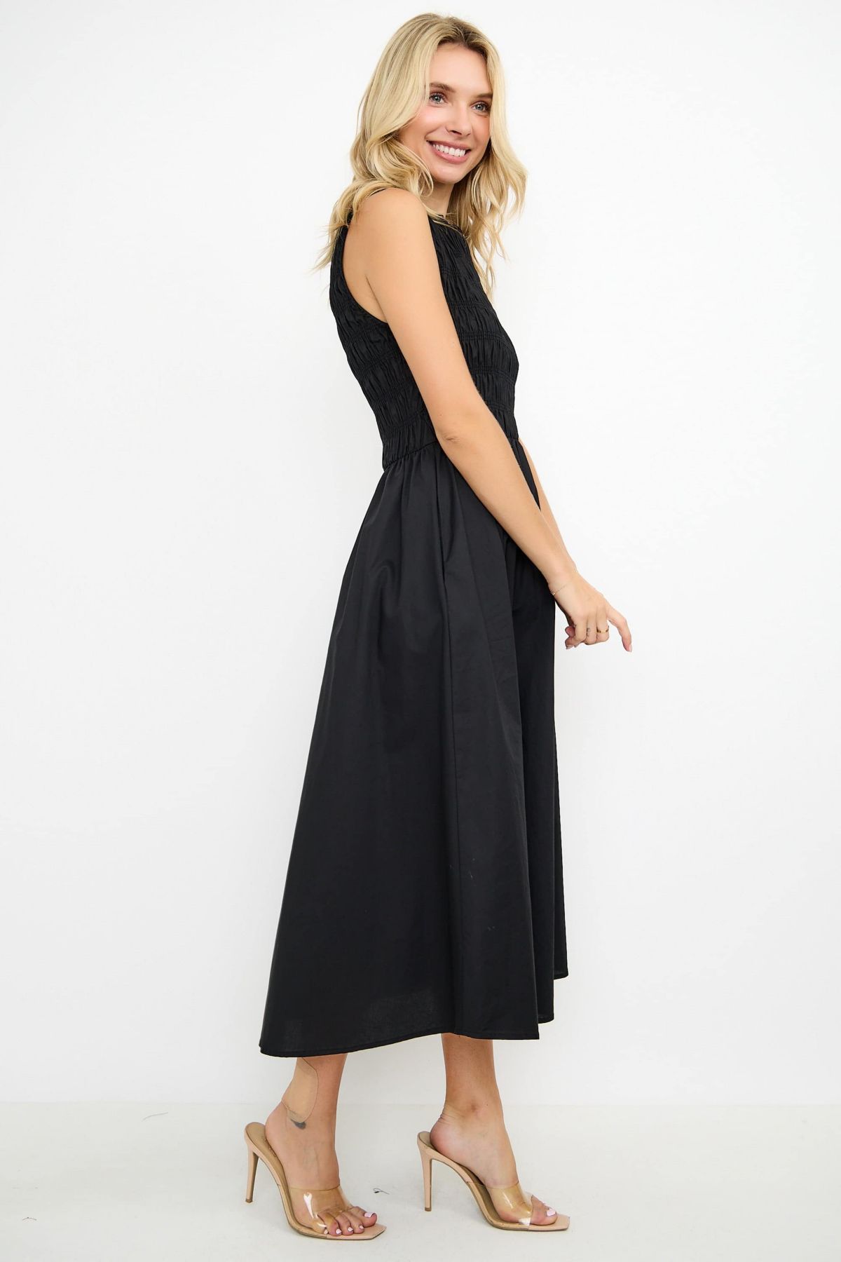 Sleeveless Smocked Midi Dress