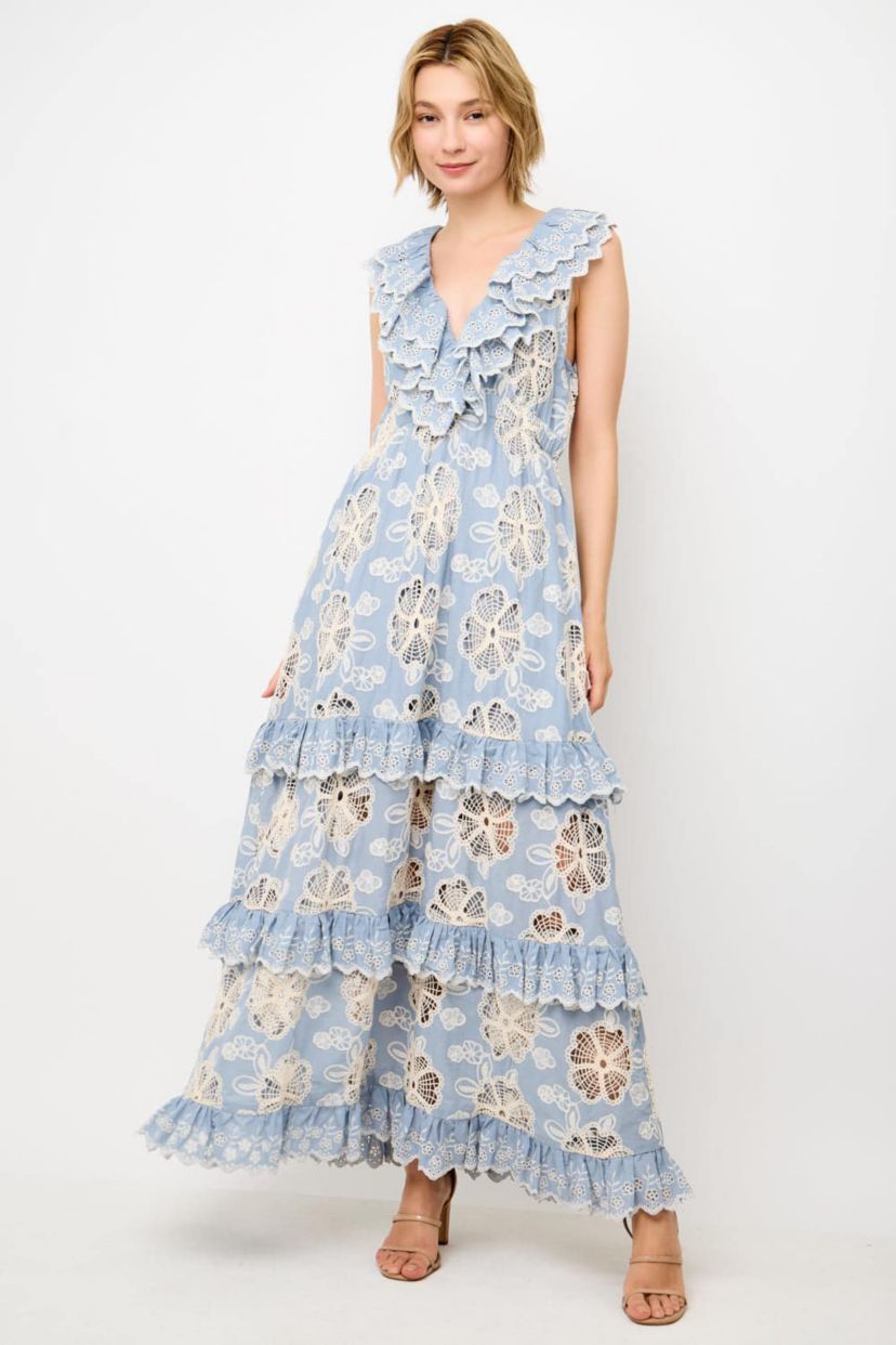 Beacon & Haven Tiered Lace Maxi Dress | Belk