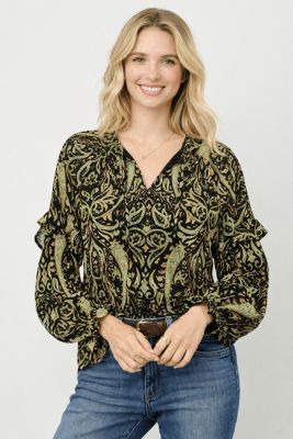 Beacon & Haven Women's Ruffle Tie Neck Blouse