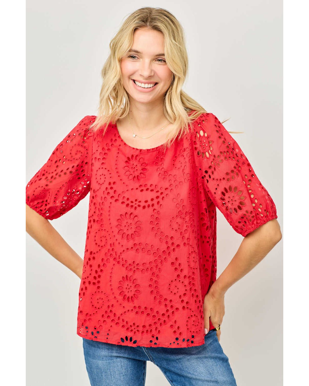 Puff Sleeve Eyelet Lace Blouse