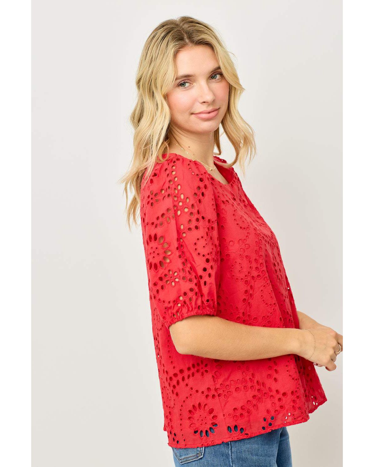 Puff Sleeve Eyelet Lace Blouse