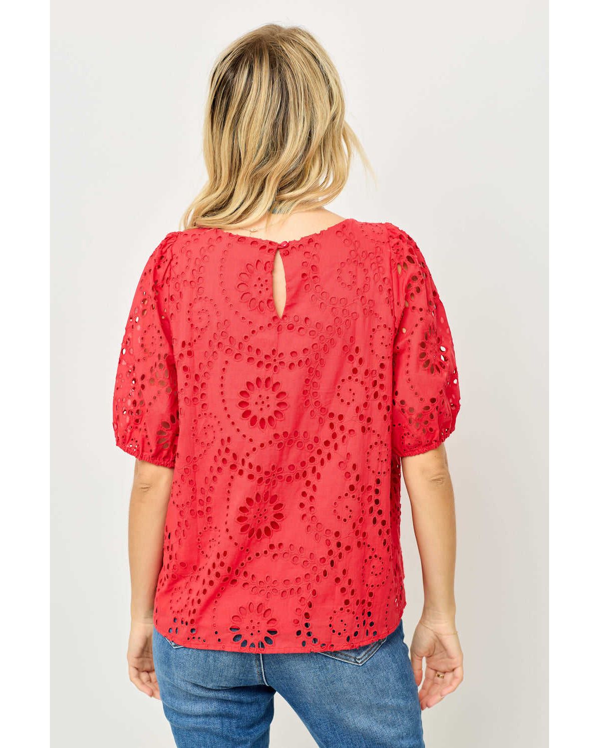 Puff Sleeve Eyelet Lace Blouse