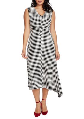 CHAUS Women s Cap Sleeve Check Tie Waist Dress