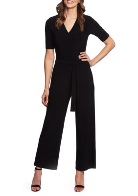 CHAUS Elbow Sleeve V Neck Tie Waist Jumpsuit | belk