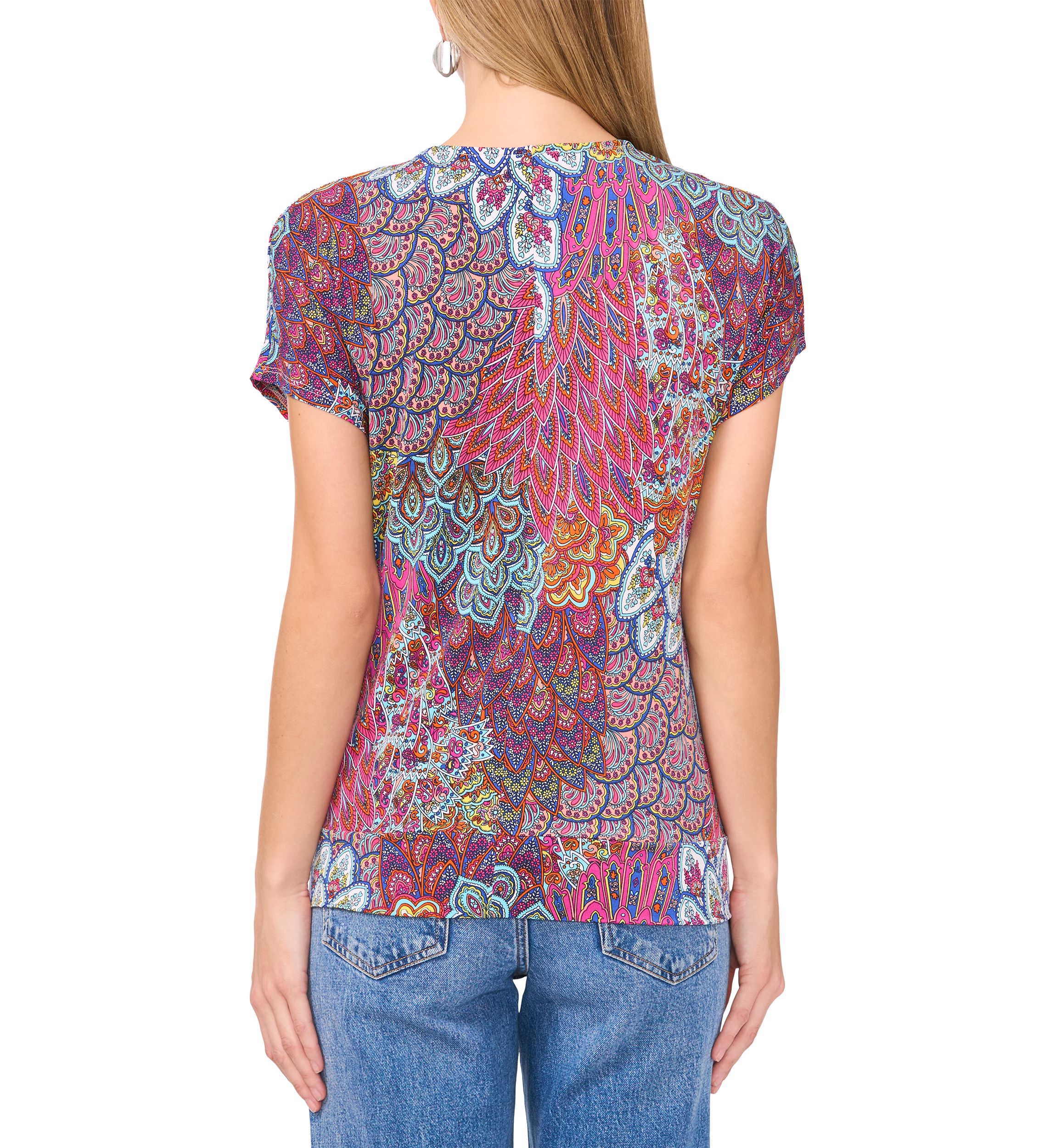 Womens Short Sleeve Zip Front Tie Hem Top 