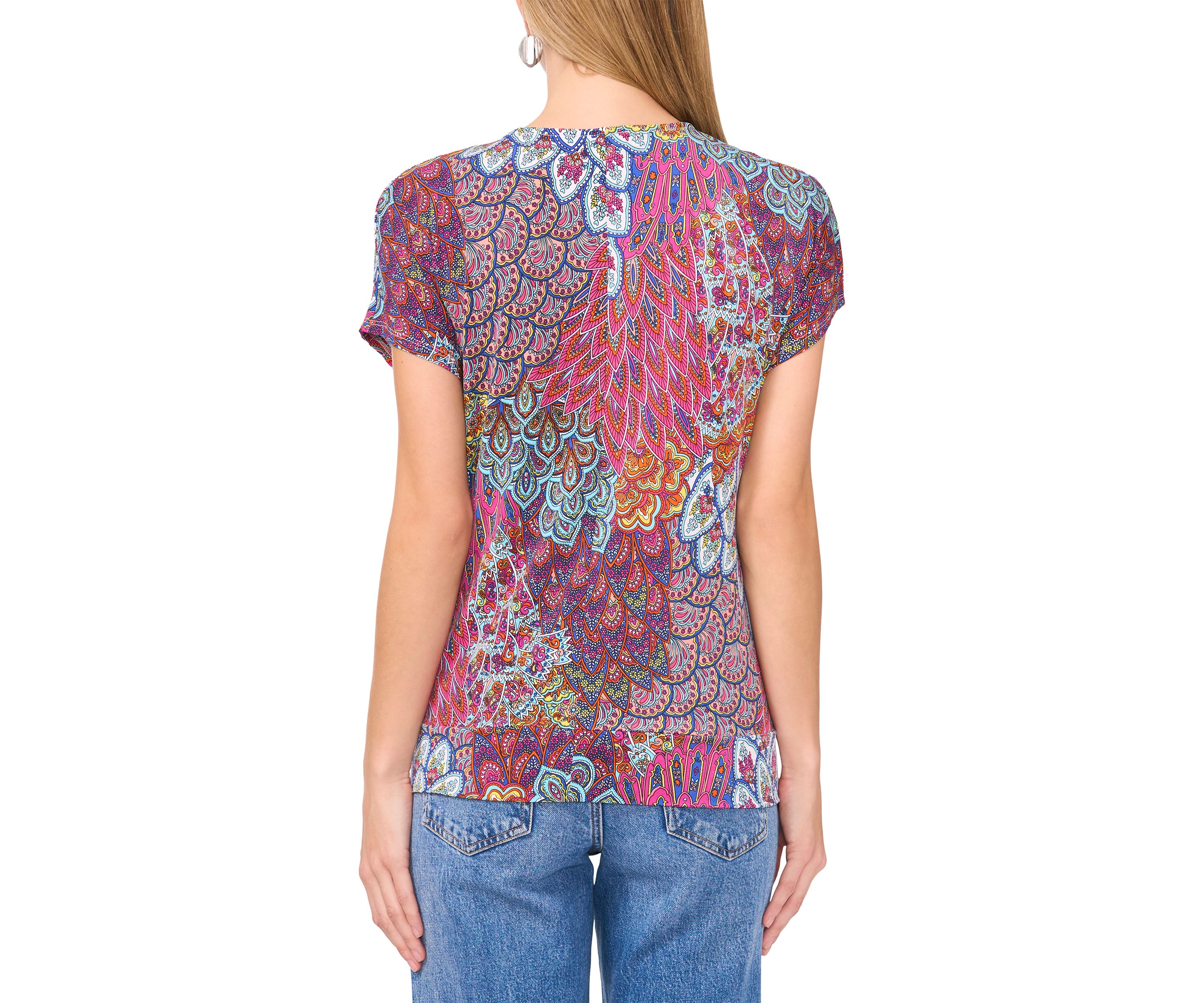 Womens Short Sleeve Zip Front Tie Hem Top 