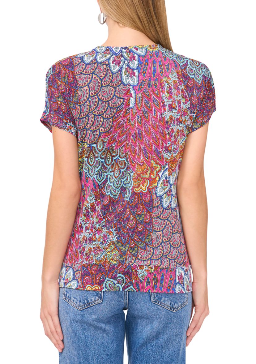 Womens Short Sleeve Zip Front Tie Hem Top 