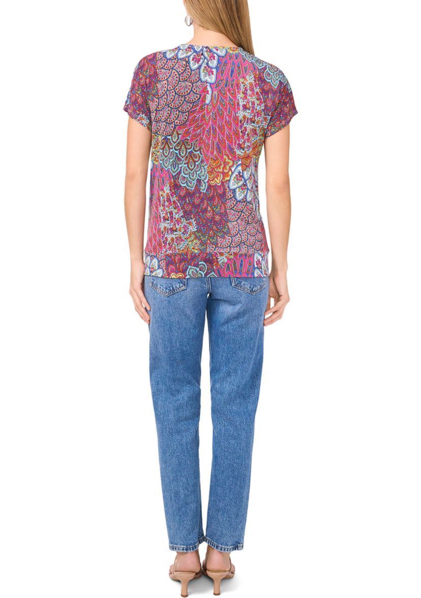 Womens Short Sleeve Zip Front Tie Hem Top 