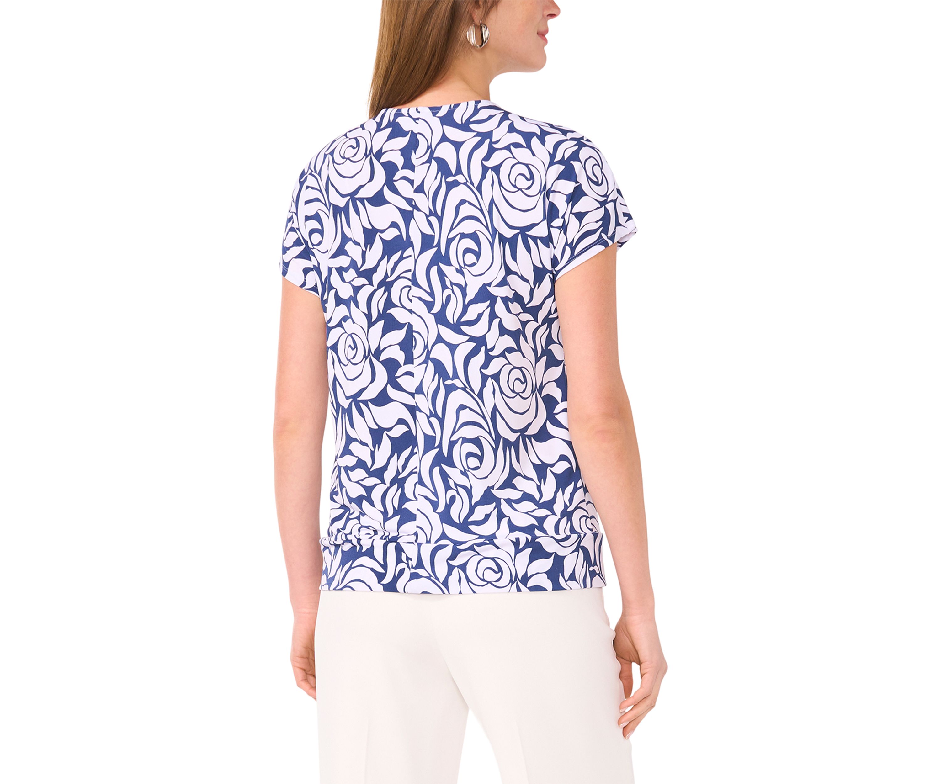 Womens Short Sleeve Zip Front Tie Hem Top