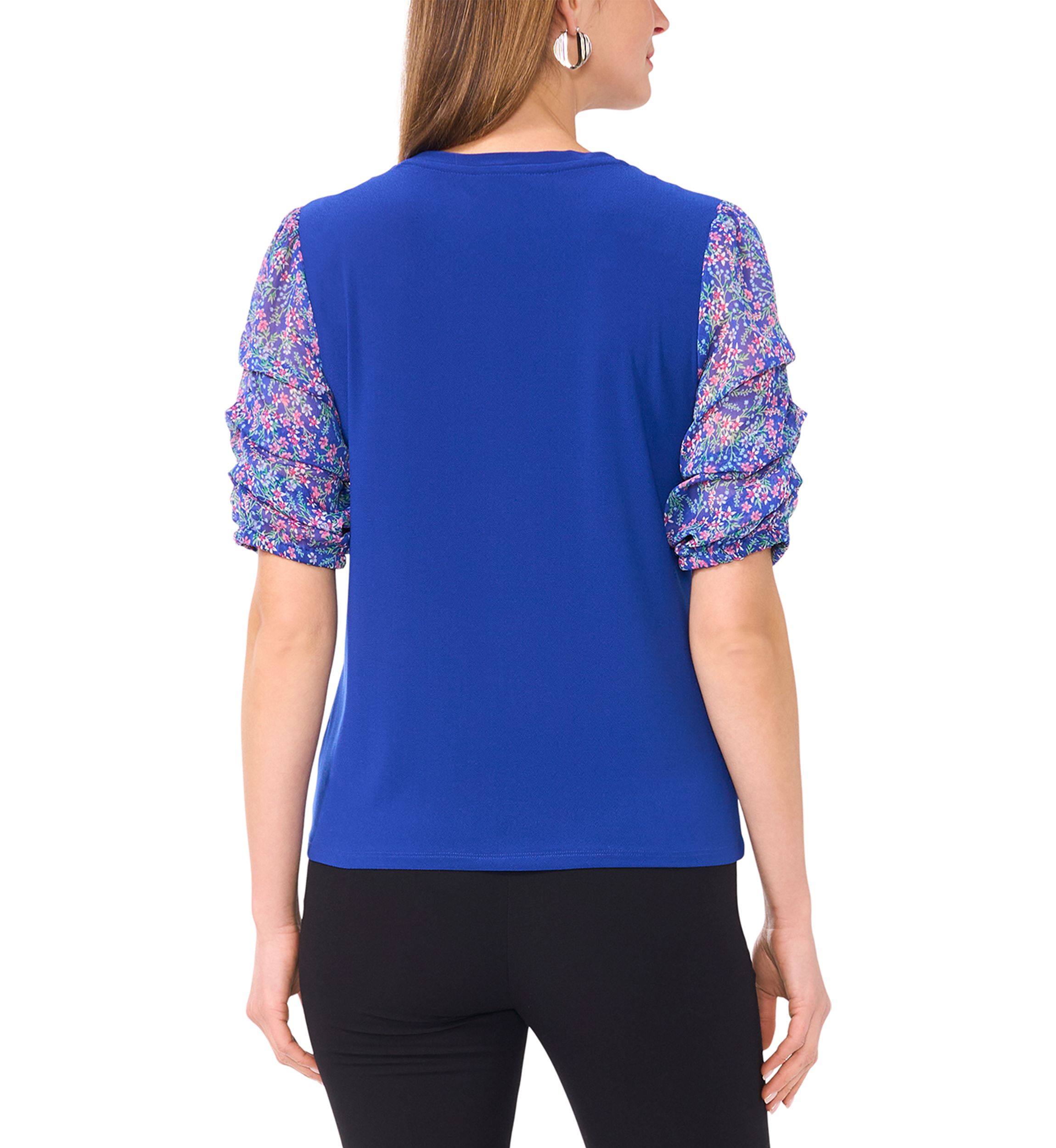 Womens Short Ruched Sleeve Printed Top 