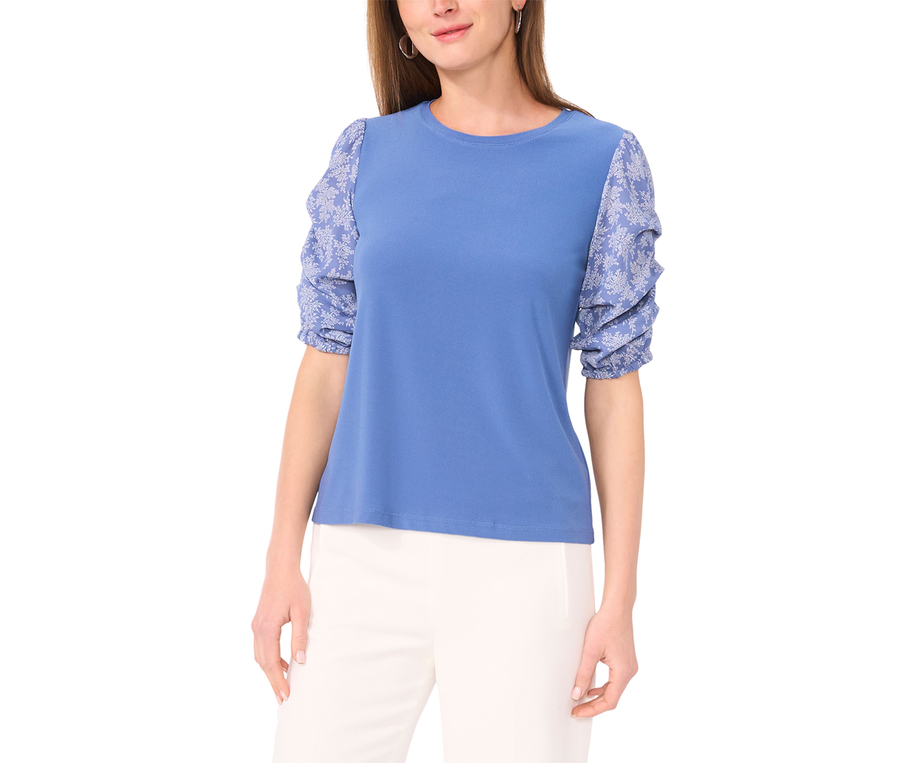 Womens Short Sleeve Mixed Media Top