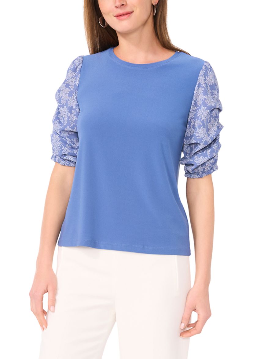 Womens Short Sleeve Mixed Media Top