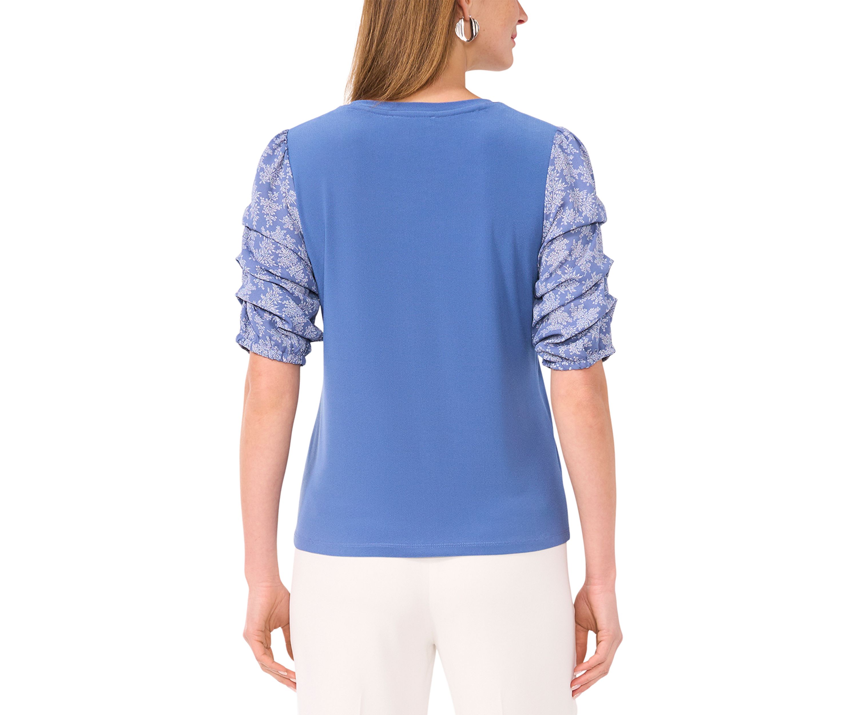 Womens Short Sleeve Mixed Media Top