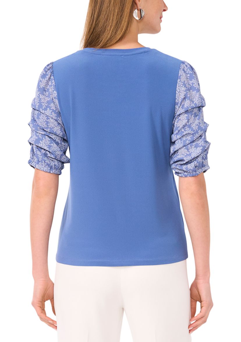 Womens Short Sleeve Mixed Media Top