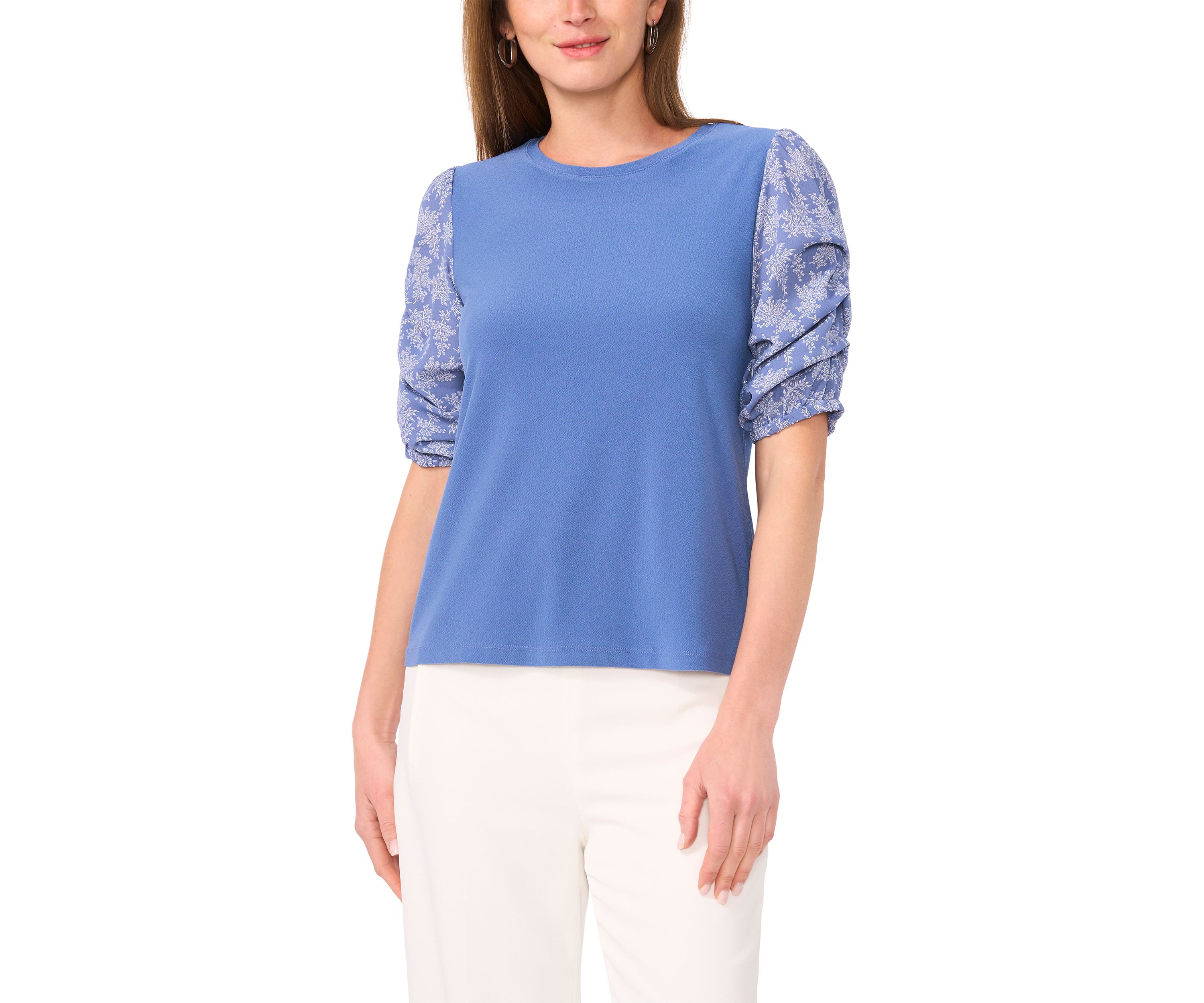 Womens Short Sleeve Mixed Media Top