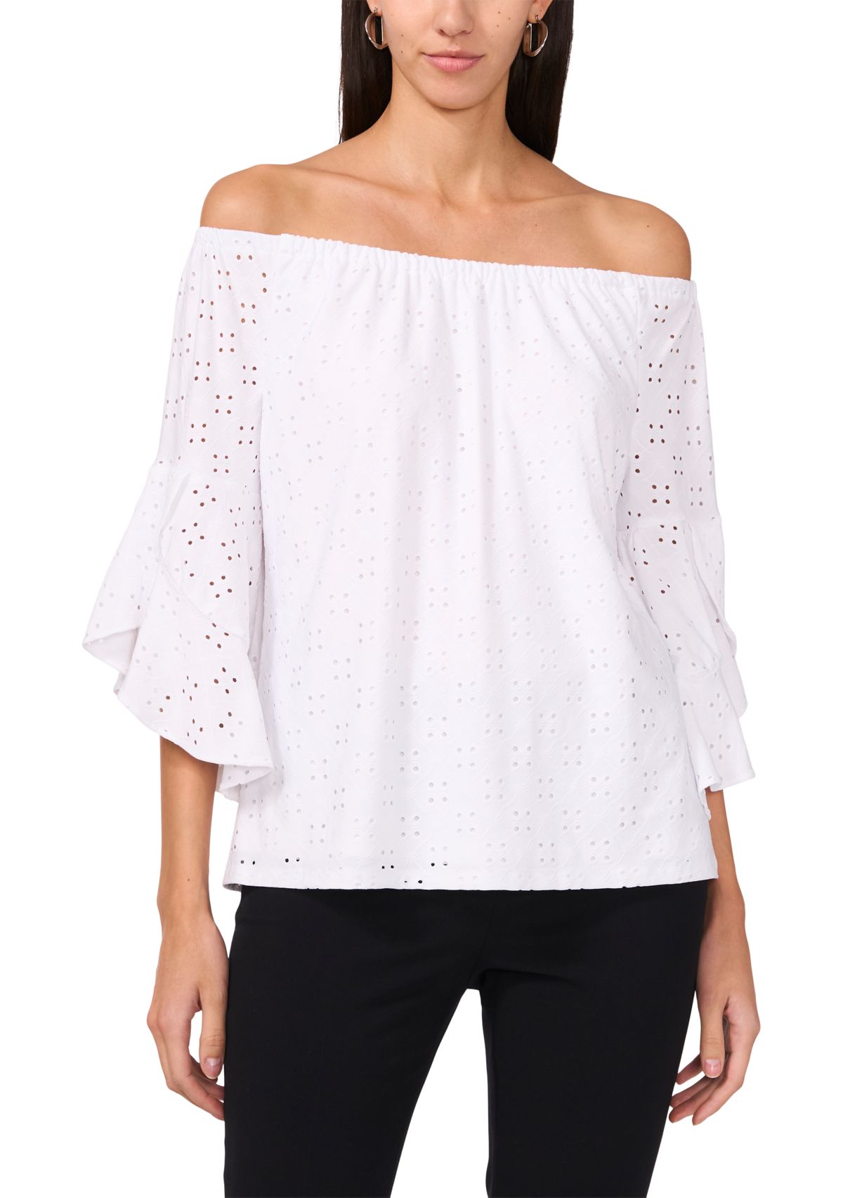 Womens Eyelet Off-the-Shoulder Top