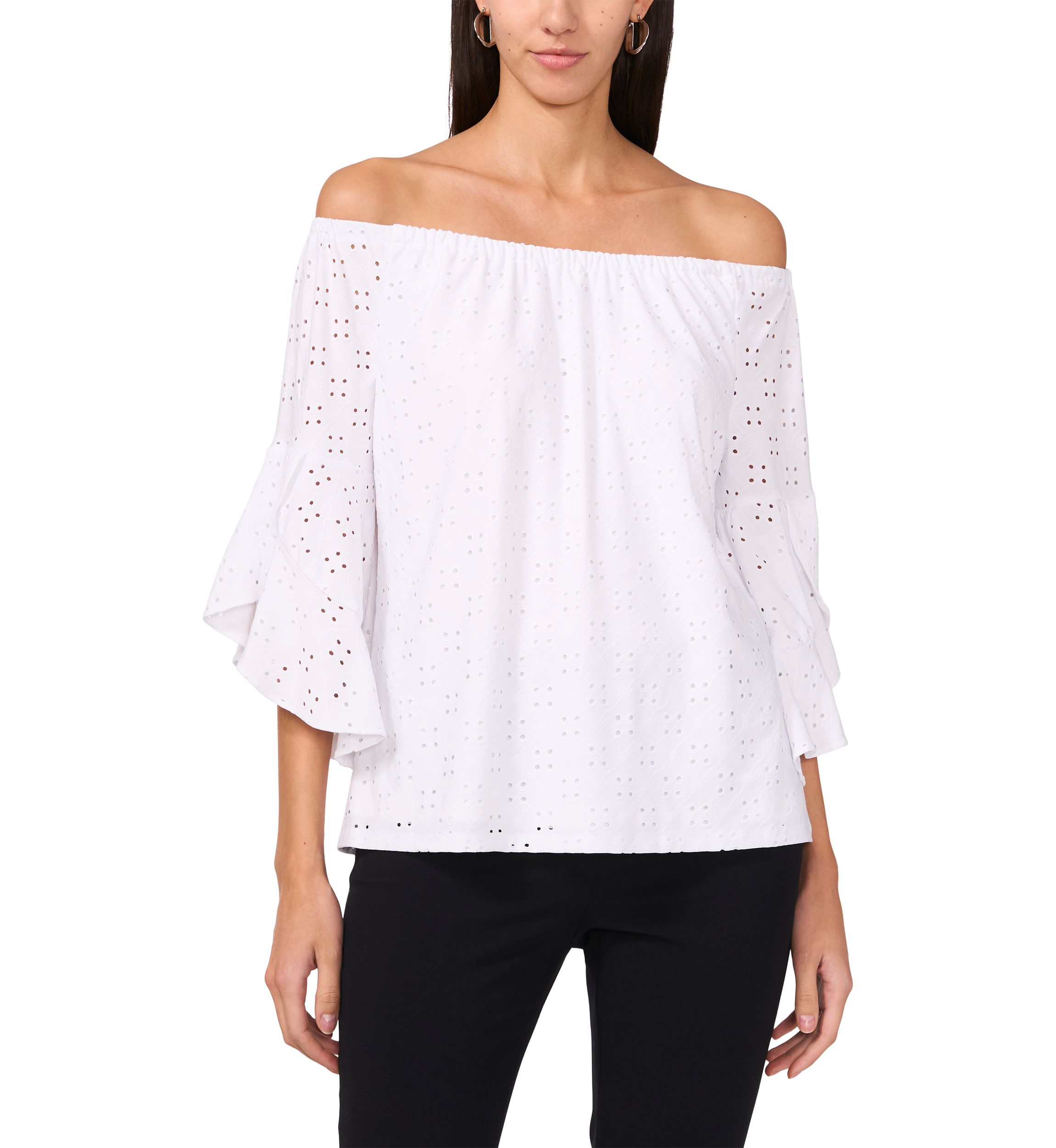 Womens Eyelet Off-the-Shoulder Top