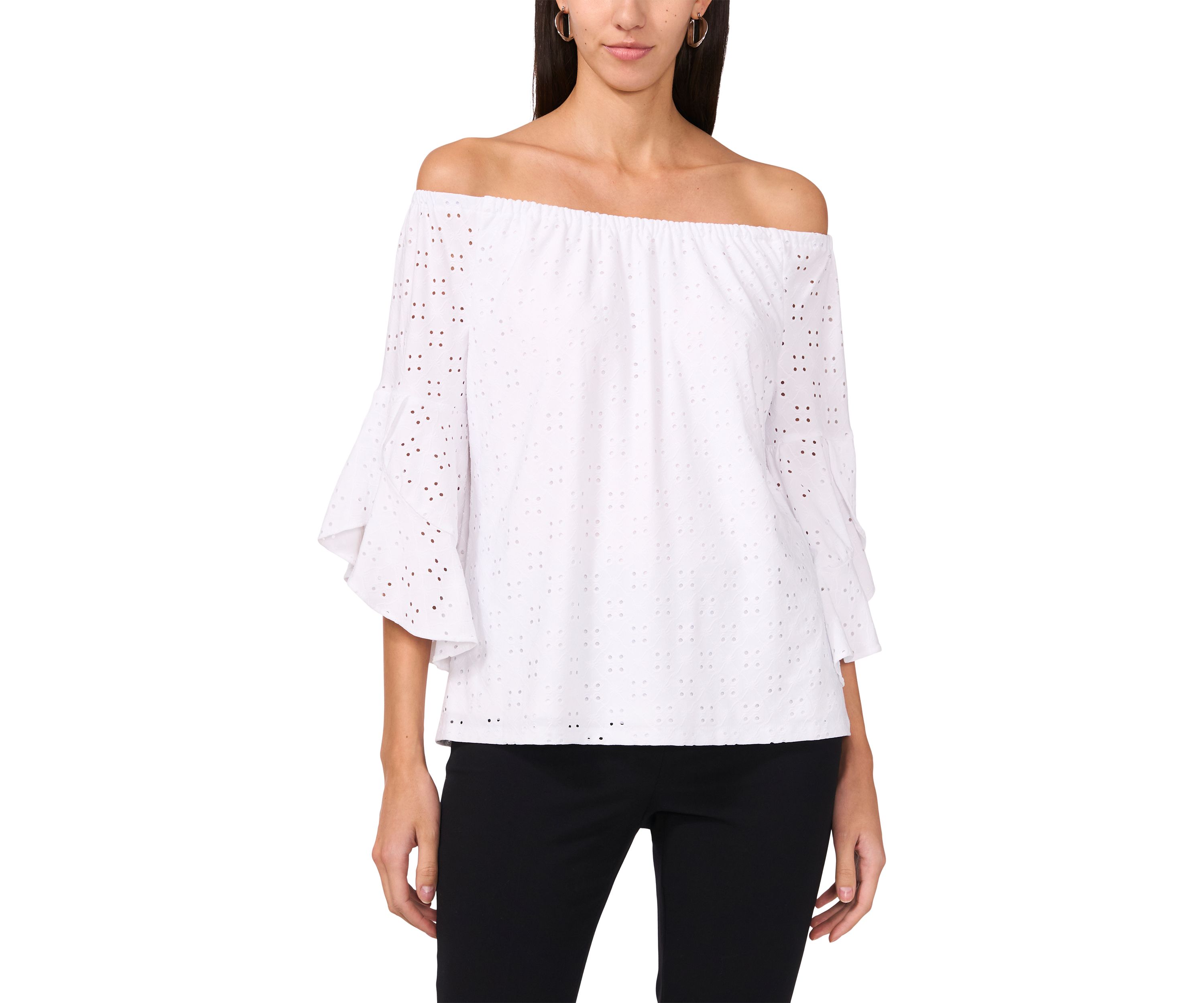 Womens Eyelet Off-the-Shoulder Top