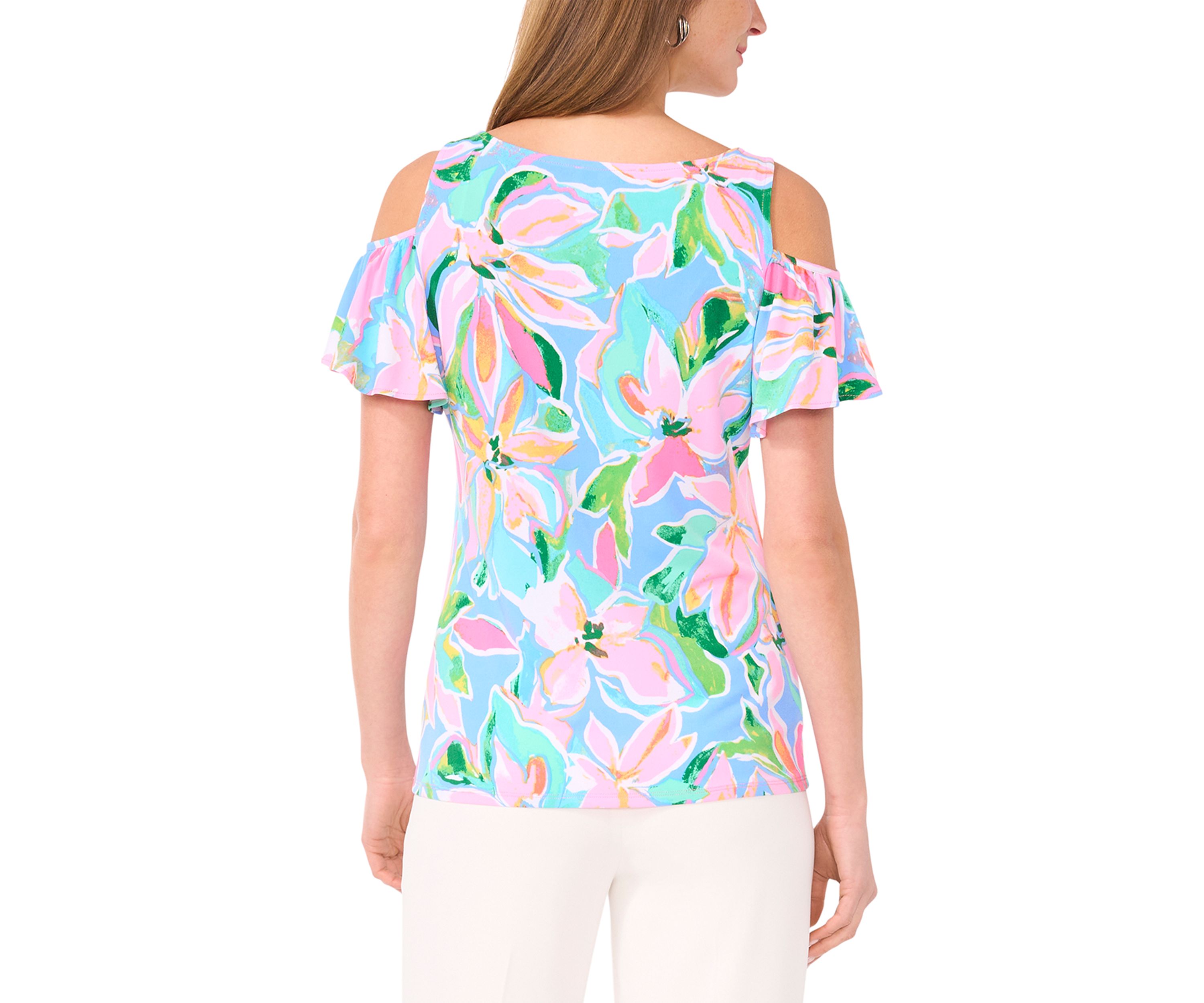 Womens Cold Shoulder Flutter Sleeve Top