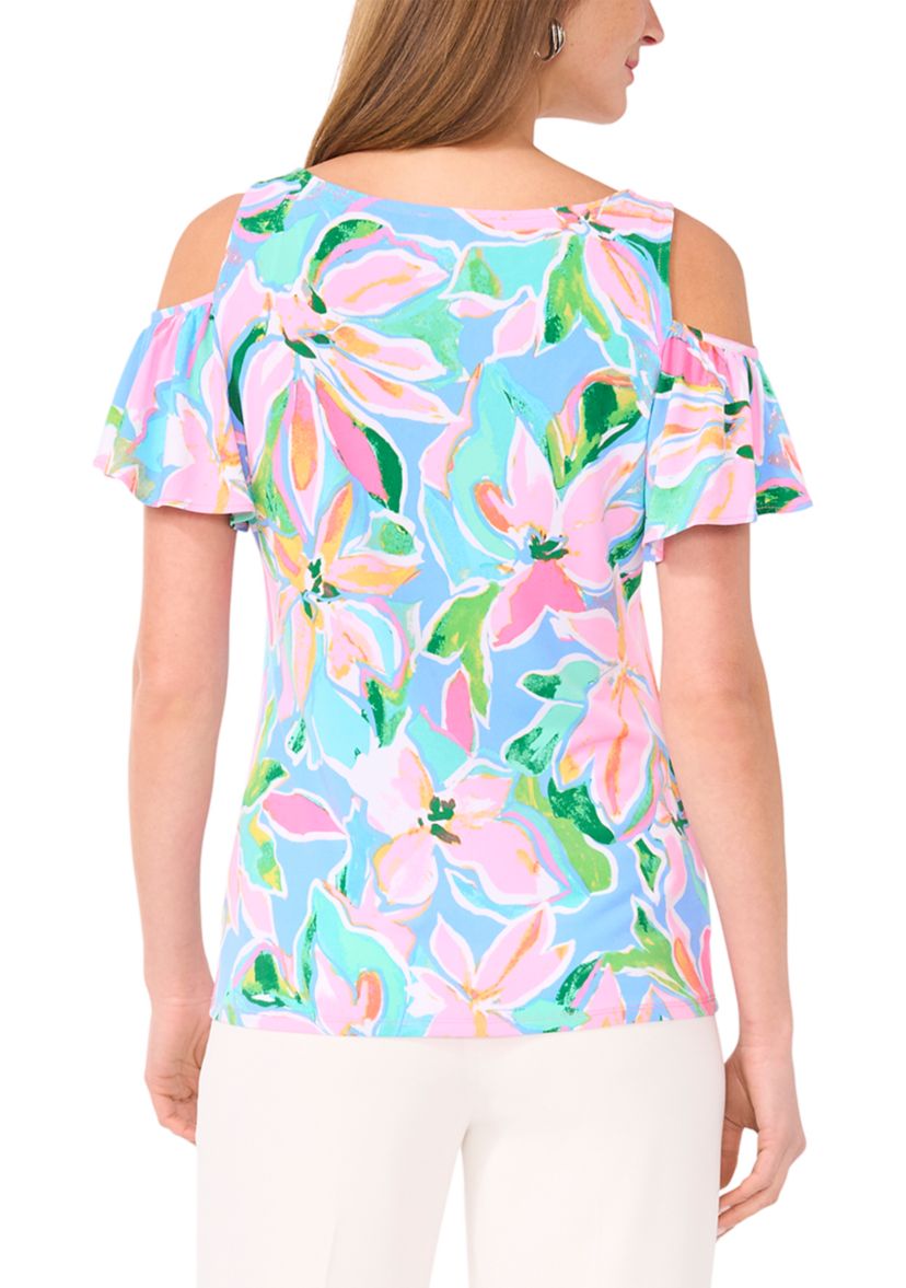 Womens Cold Shoulder Flutter Sleeve Top