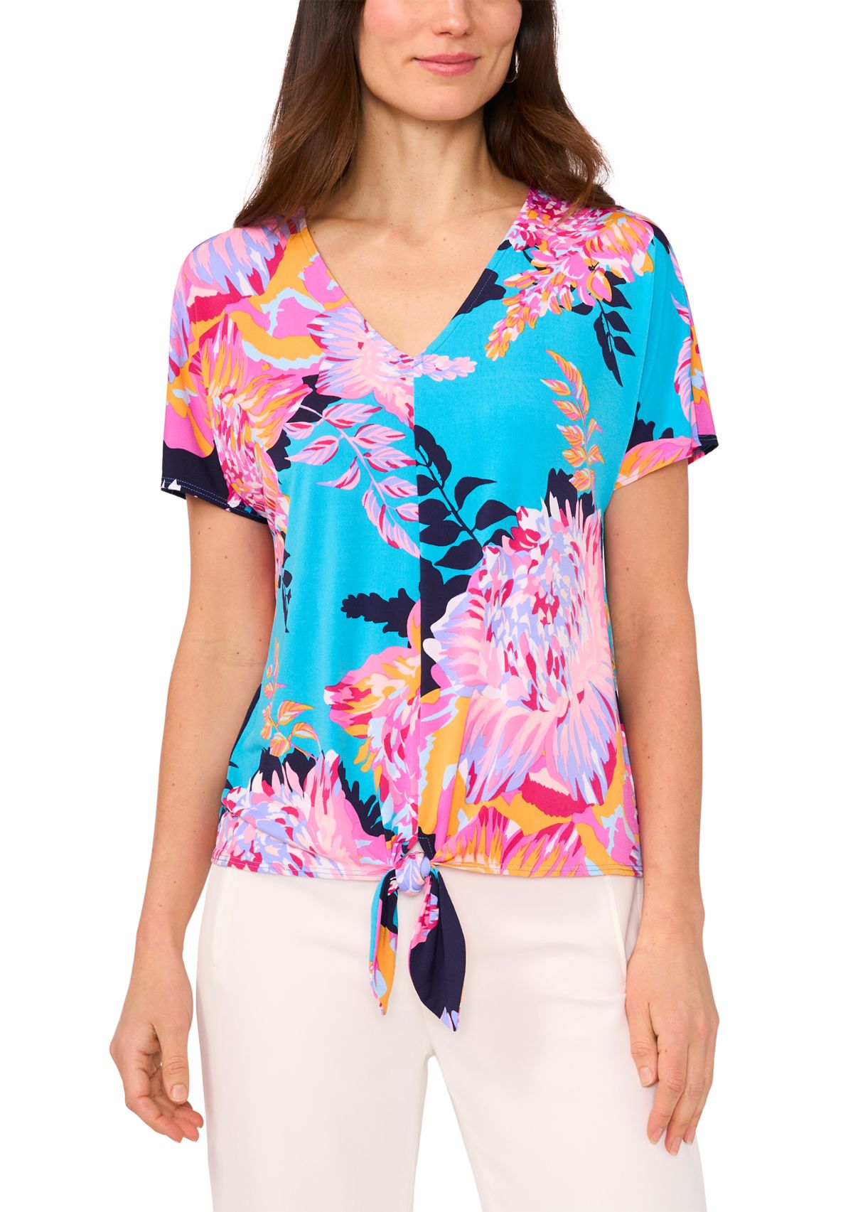 Womens Short Sleeve Tie Front Top