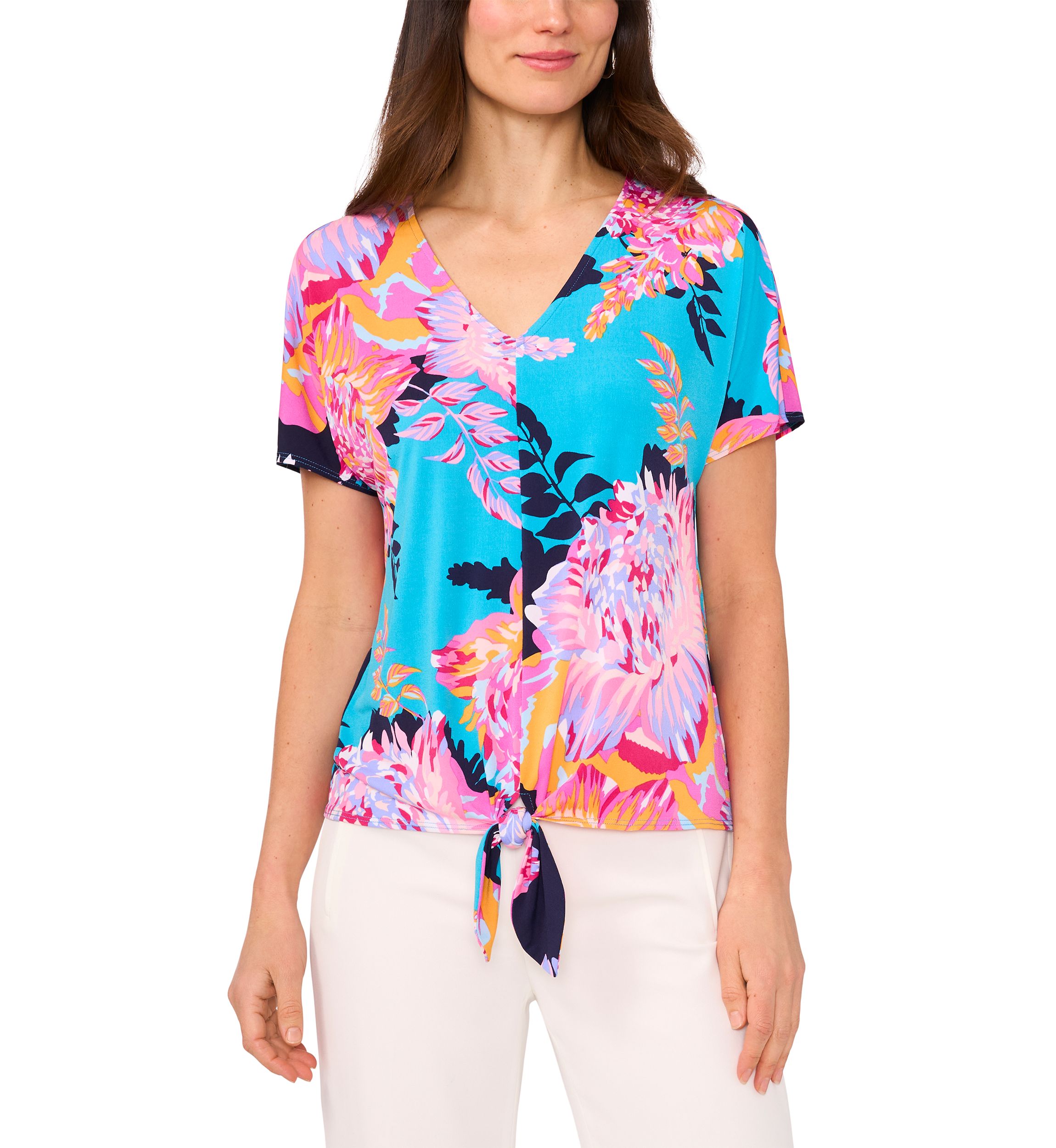 Womens Short Sleeve Tie Front Top