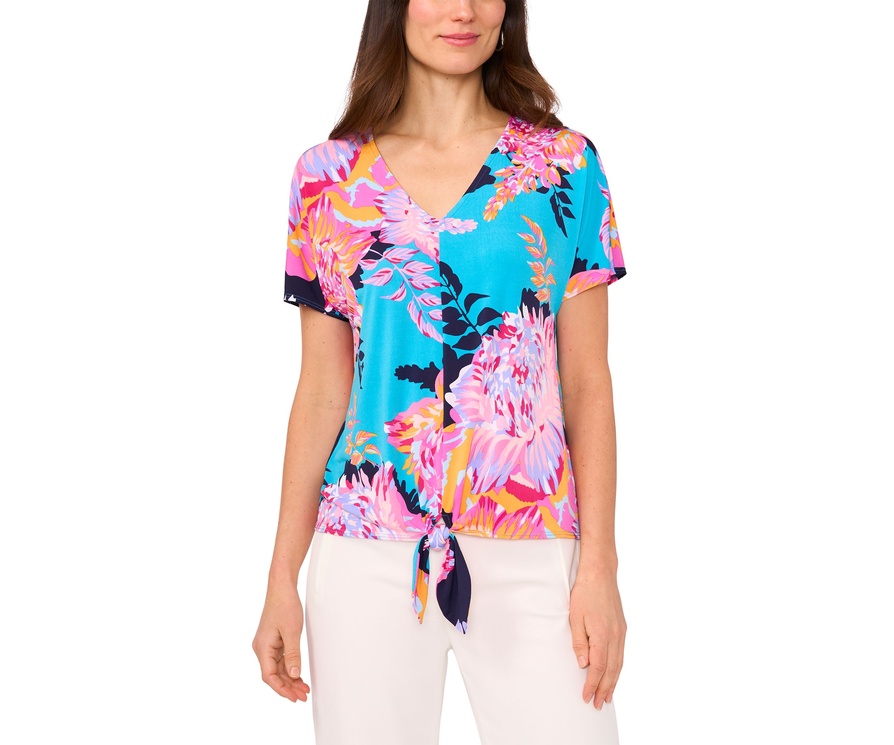 Womens Short Sleeve Tie Front Top