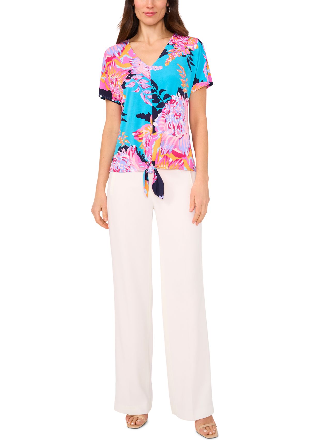 Womens Short Sleeve Tie Front Top