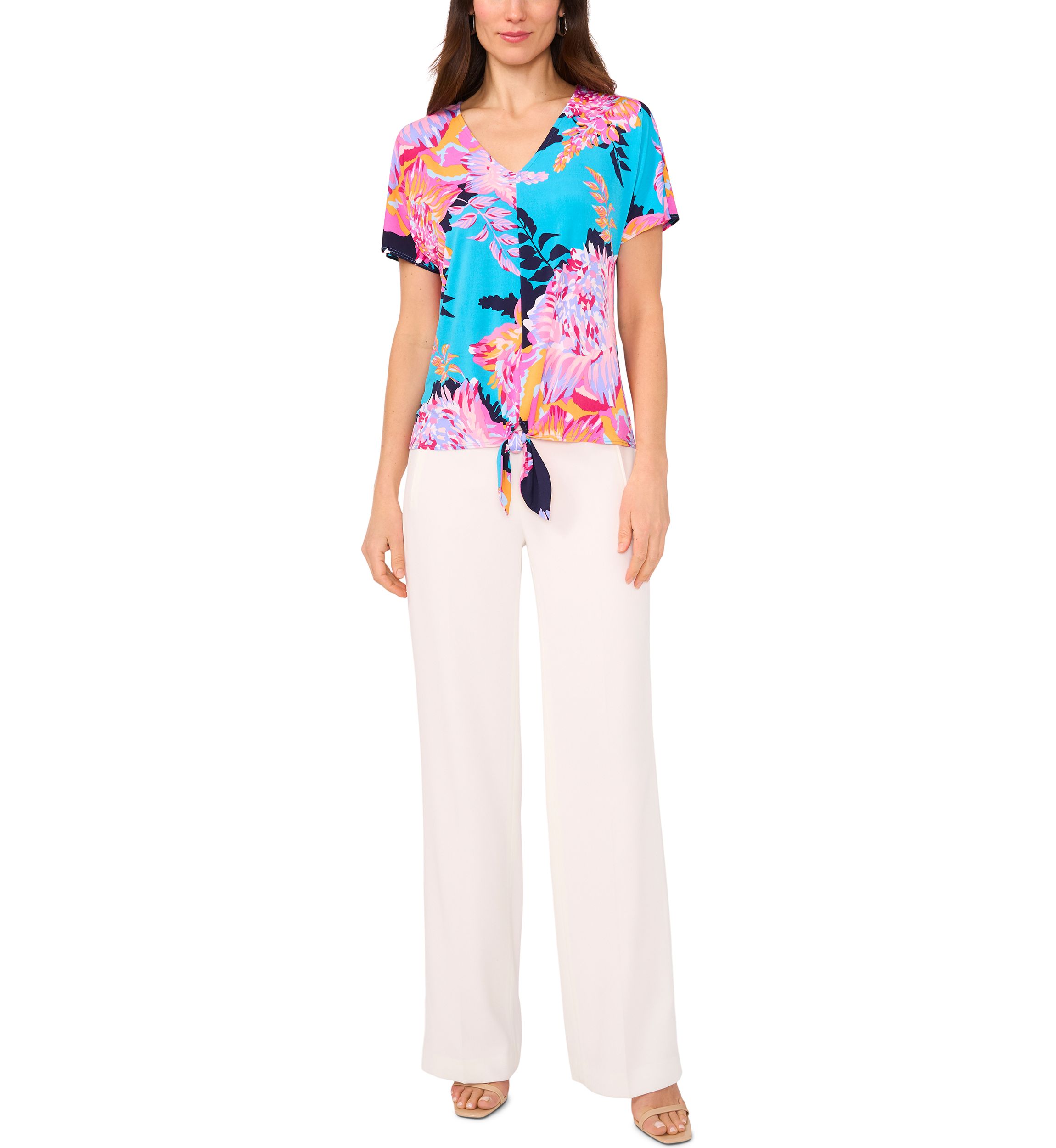 Womens Short Sleeve Tie Front Top
