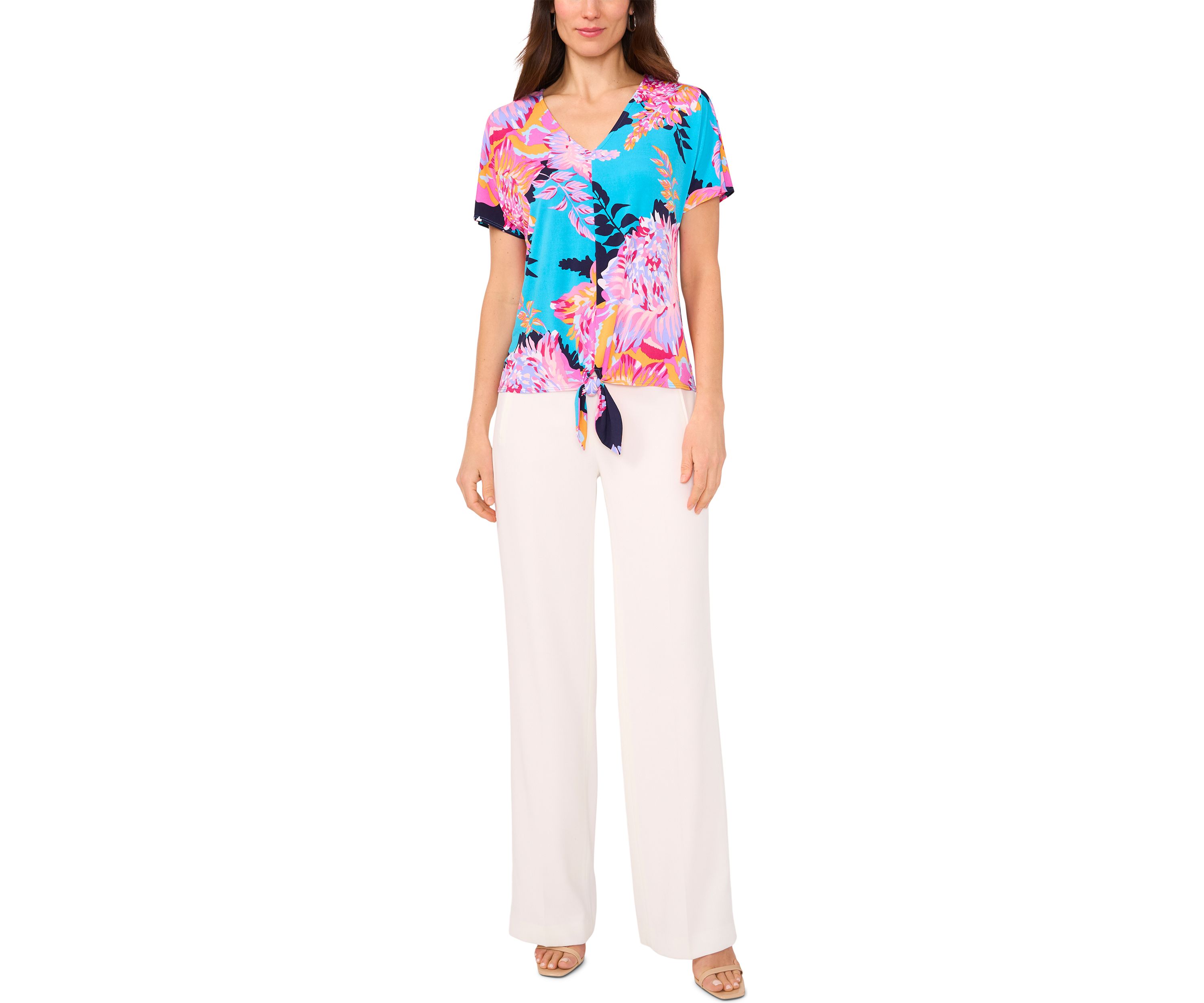 Womens Short Sleeve Tie Front Top