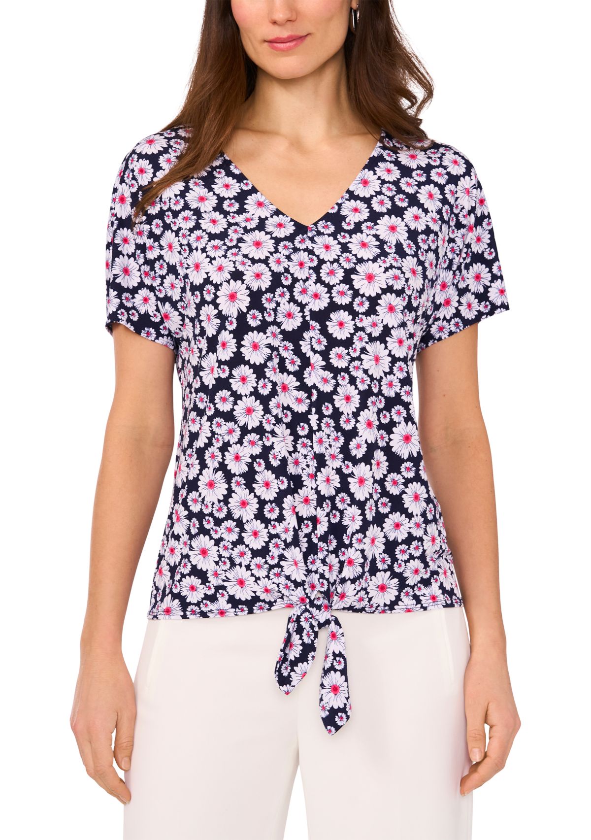 Womens Short Sleeve Tie Front Top 