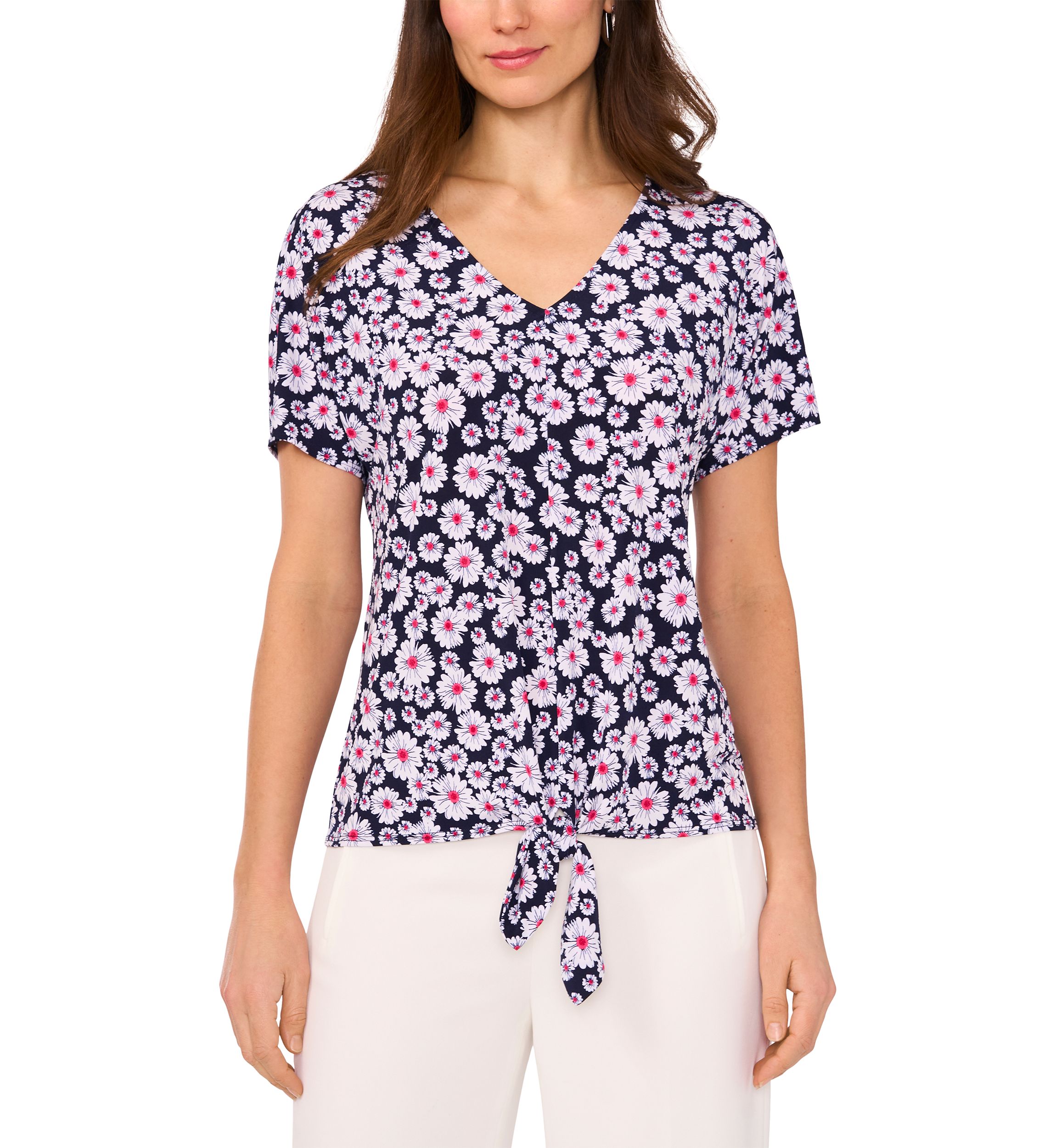 Womens Short Sleeve Tie Front Top 