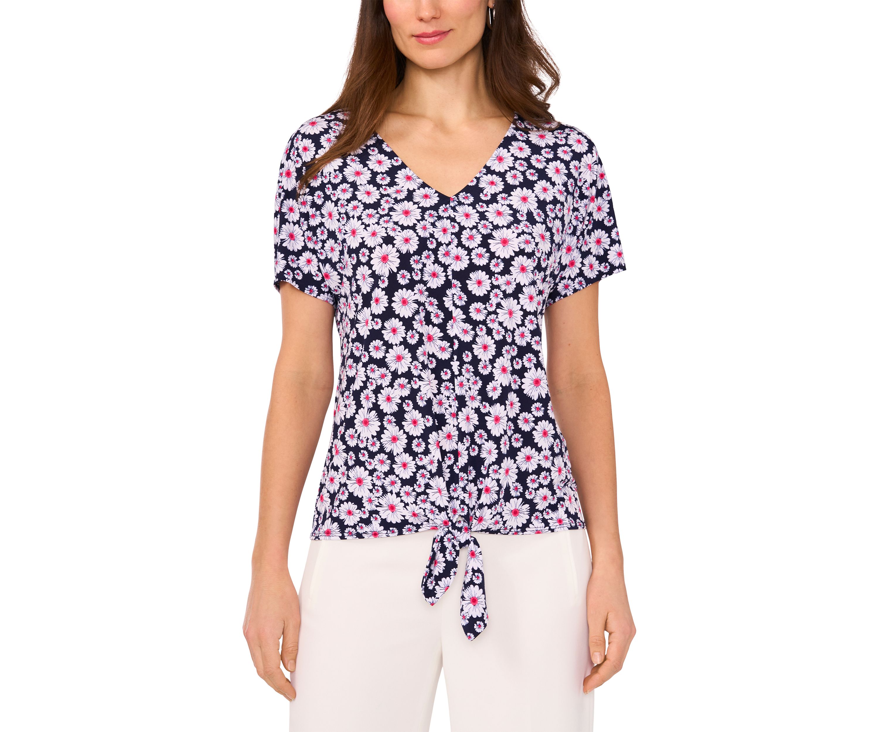 Womens Short Sleeve Tie Front Top 