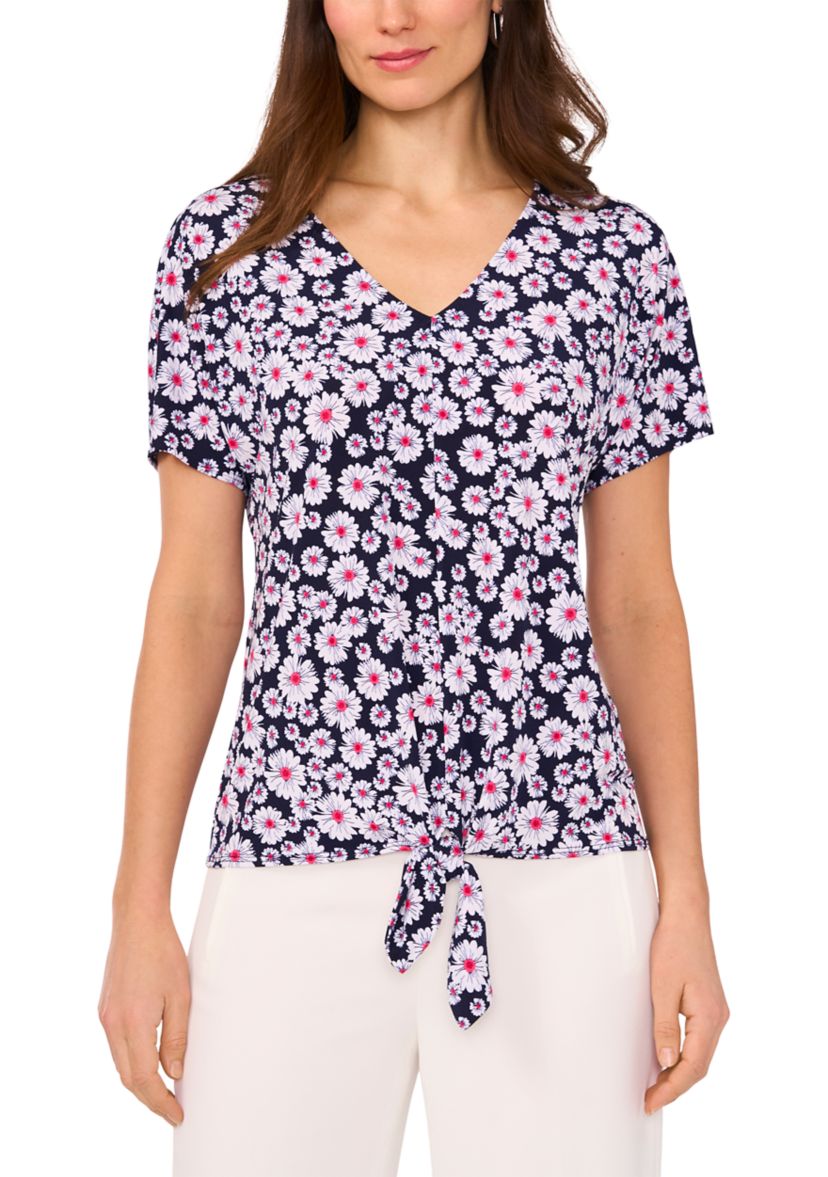 Womens Short Sleeve Tie Front Top 