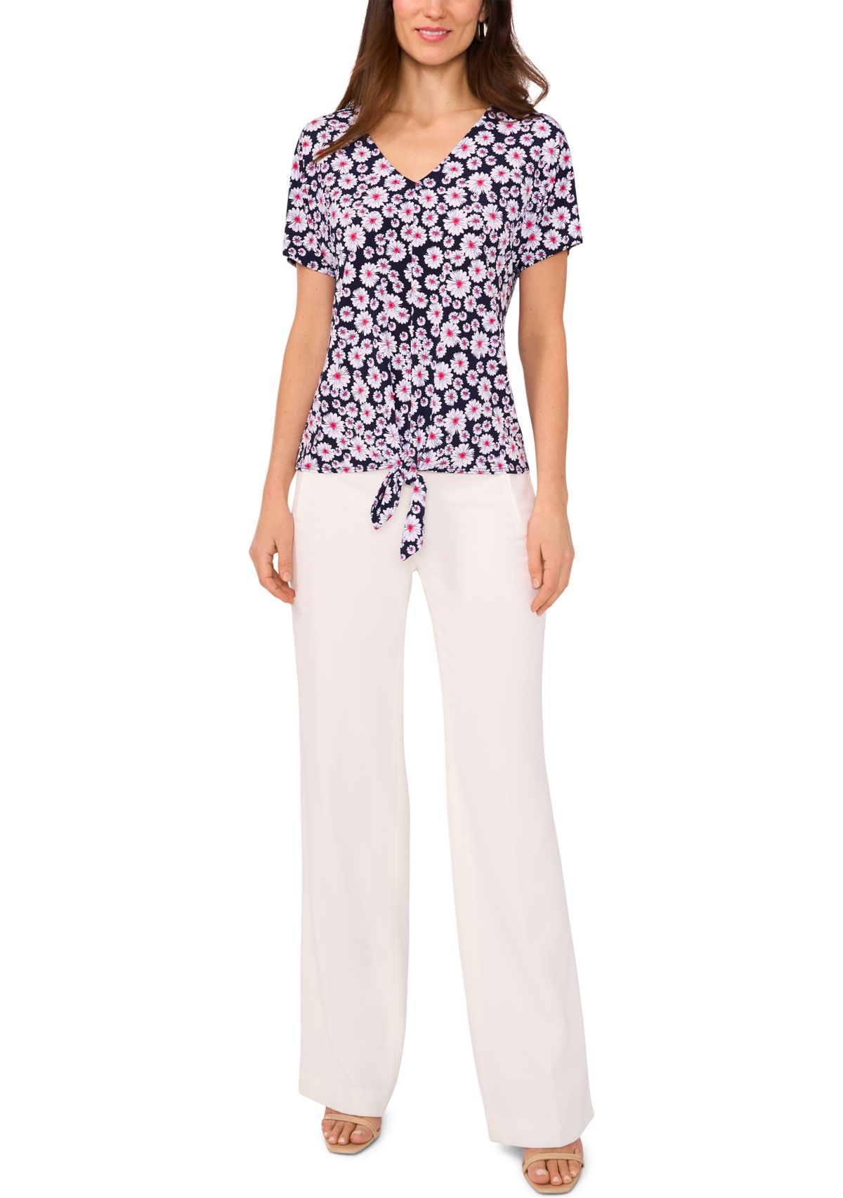 Womens Short Sleeve Tie Front Top 